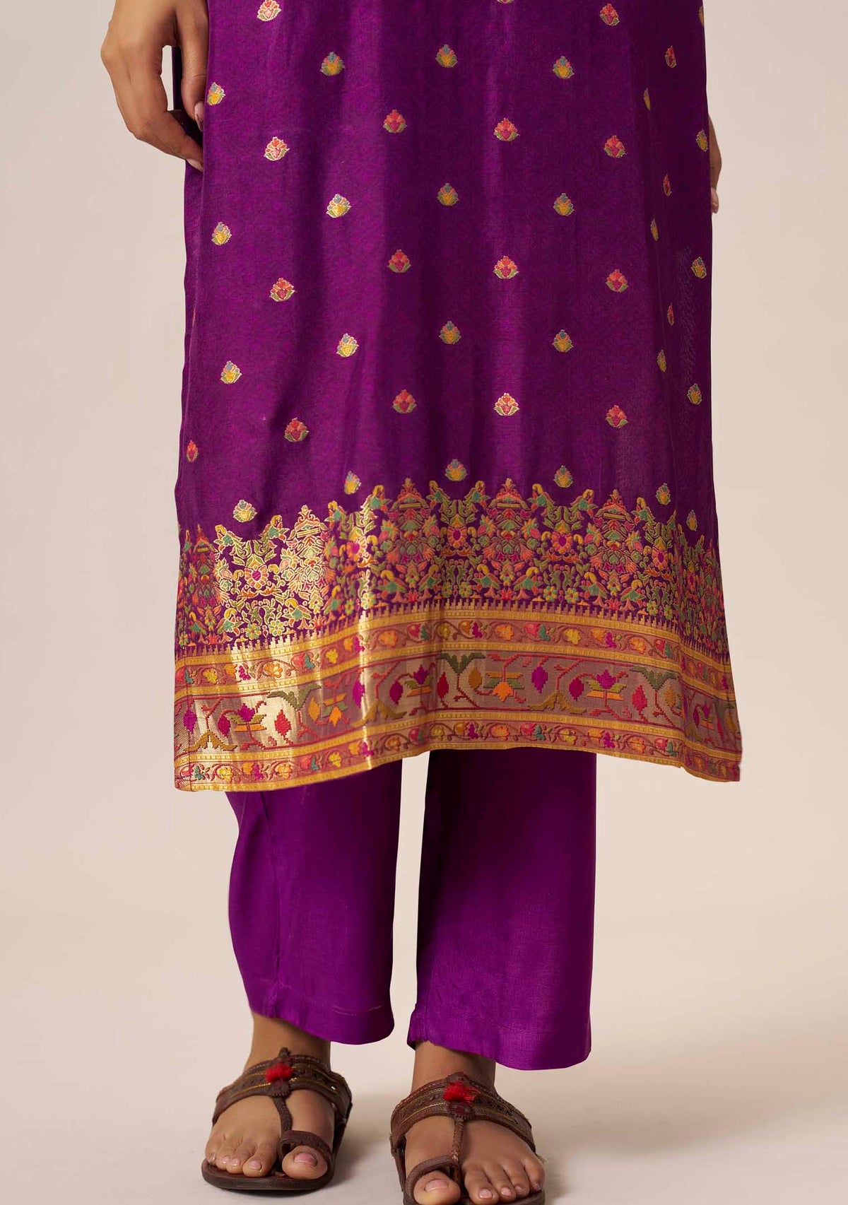 Royal Purple Dola Silk Straight Kurta Set | Position Print Multicolour Jacquard Dupatta | Handwork | Festive 2026