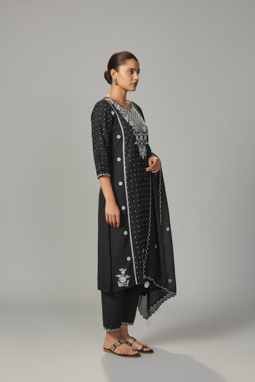 Black Chikankari Modal Chanderi Kurta Set