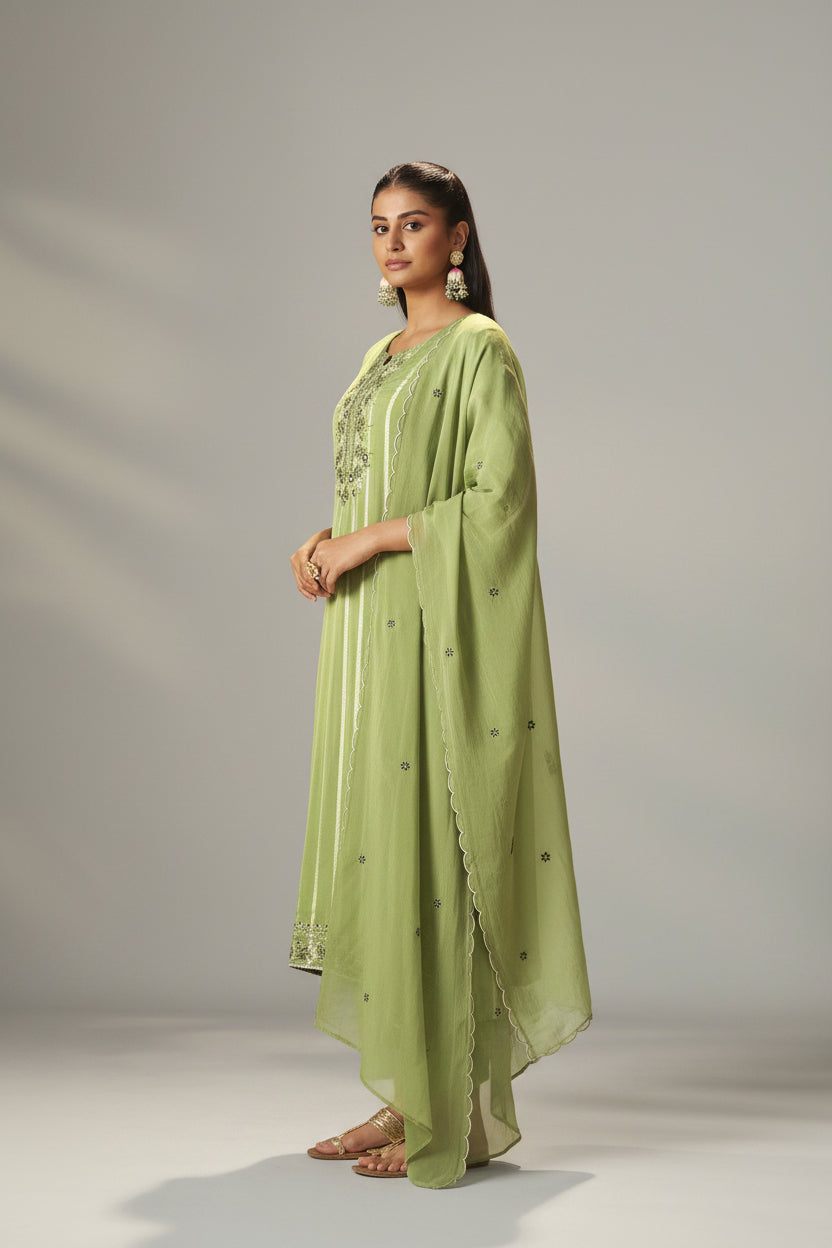 Emerald Organza Jacquard Embroidered Set