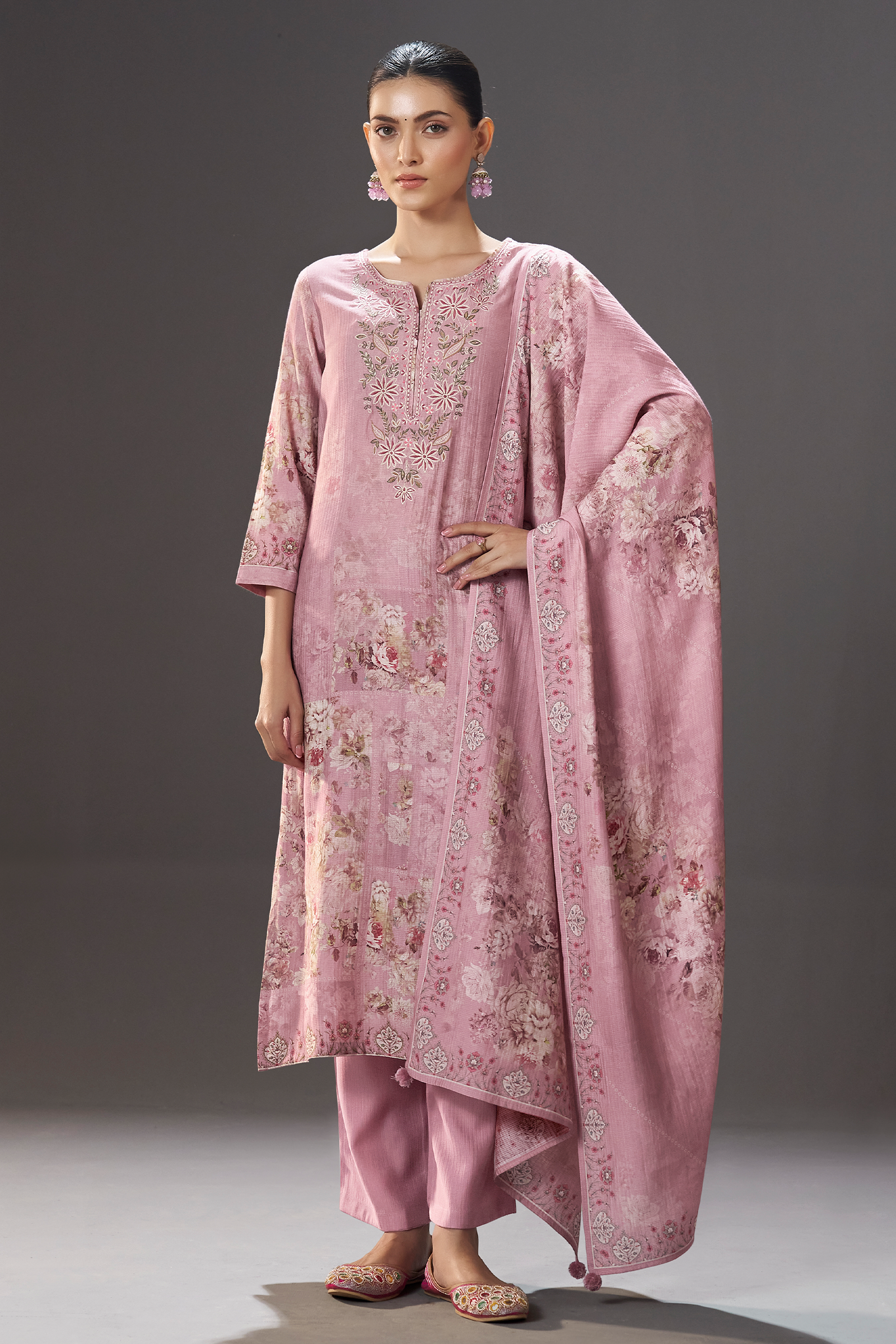 Dusty Rose Digital Printed Viscose Kurta Set