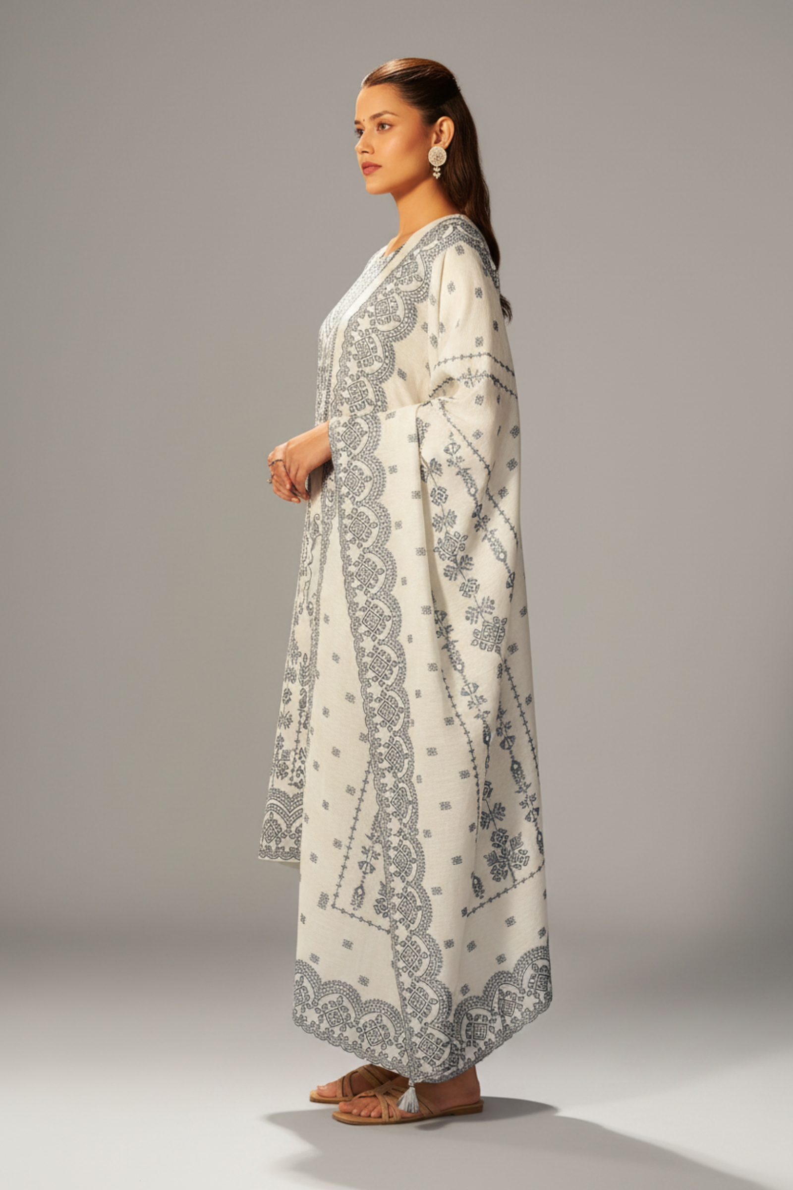 Moonstone Ivory Linen Jacquard Kurta Set