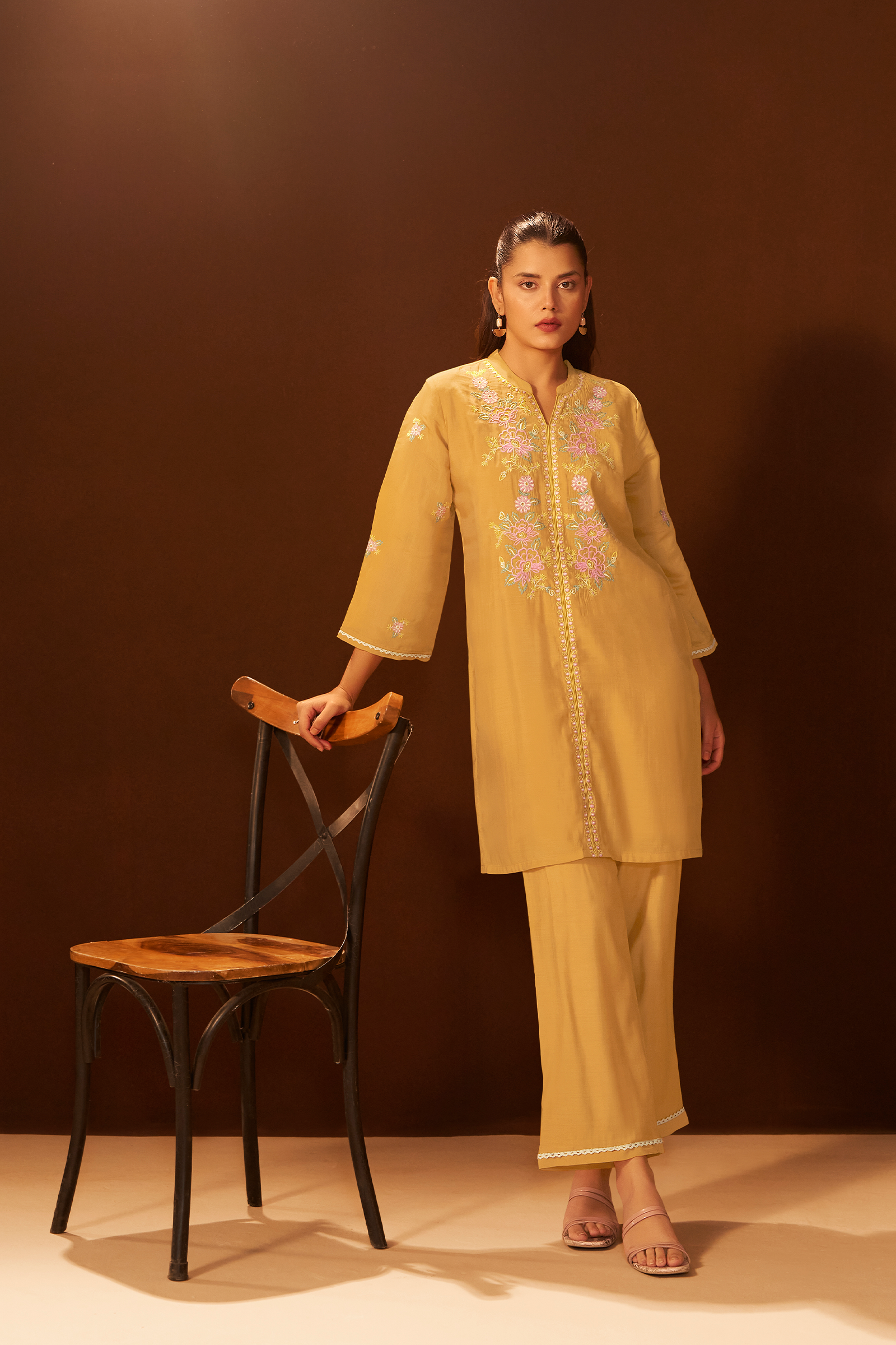 Honey Gold Mul Chanderi Co-ord Set
