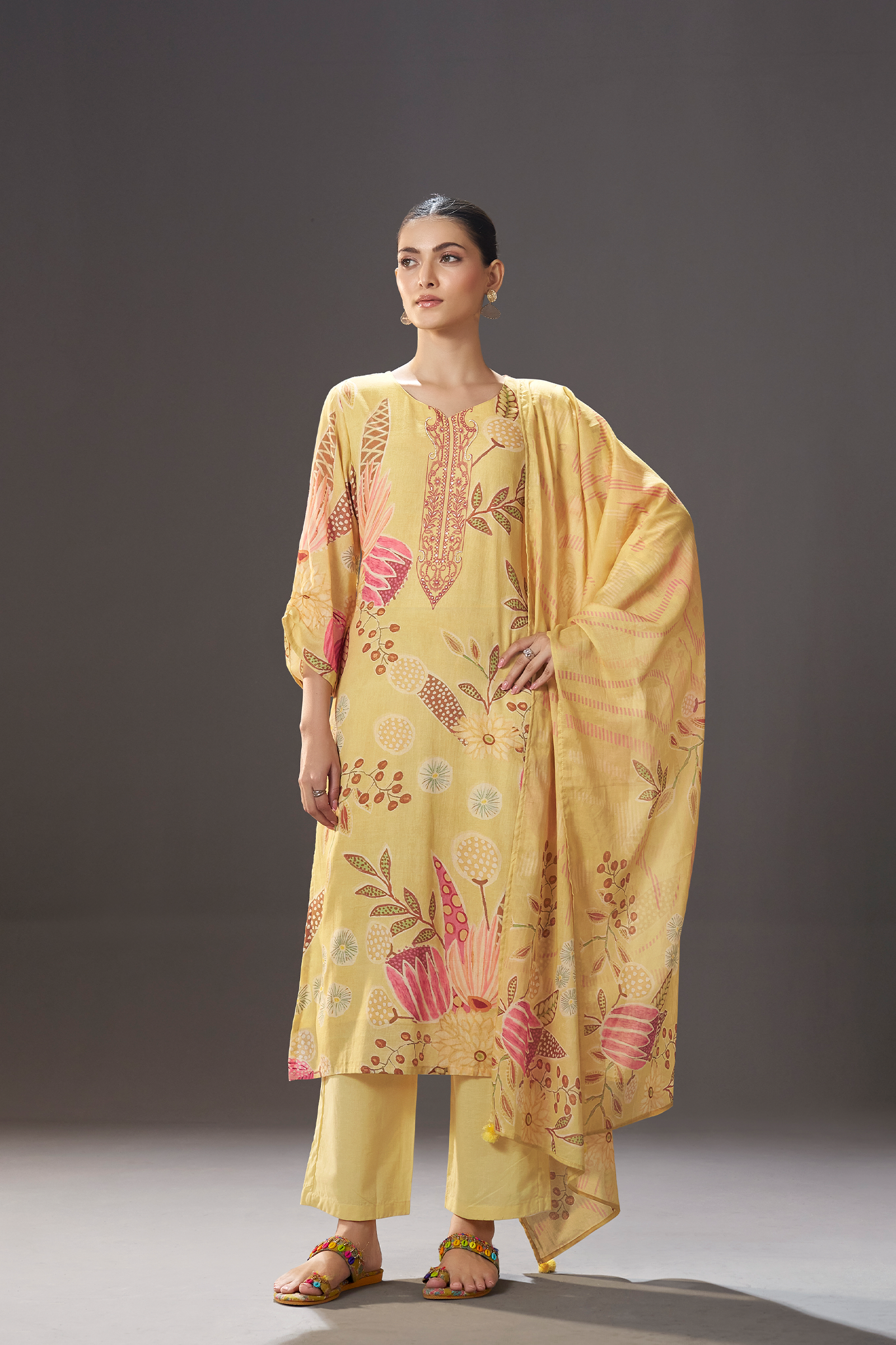 Sunlit Mustard Digital Printed Kurta Set