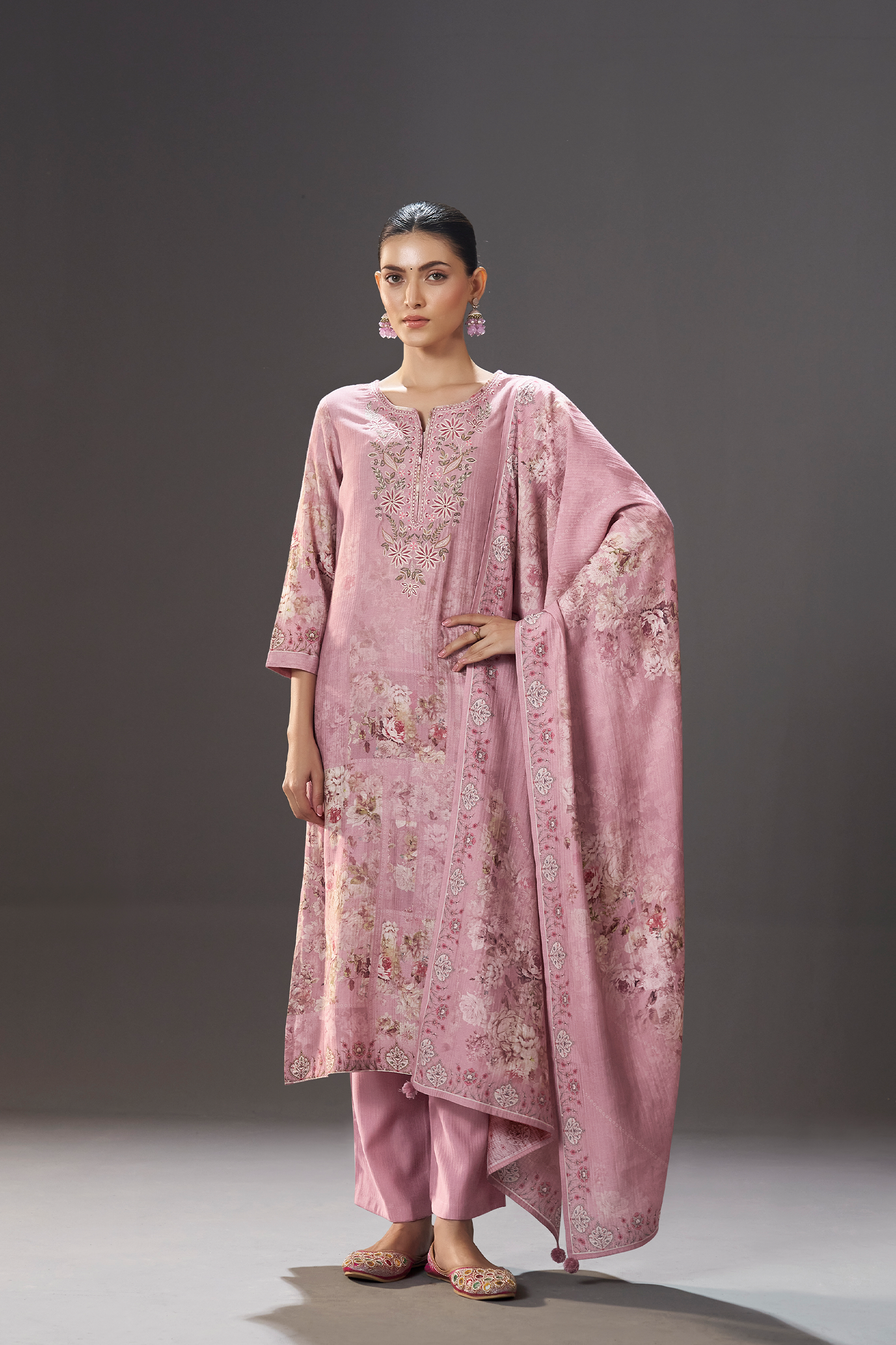 Dusty Rose Digital Printed Viscose Kurta Set