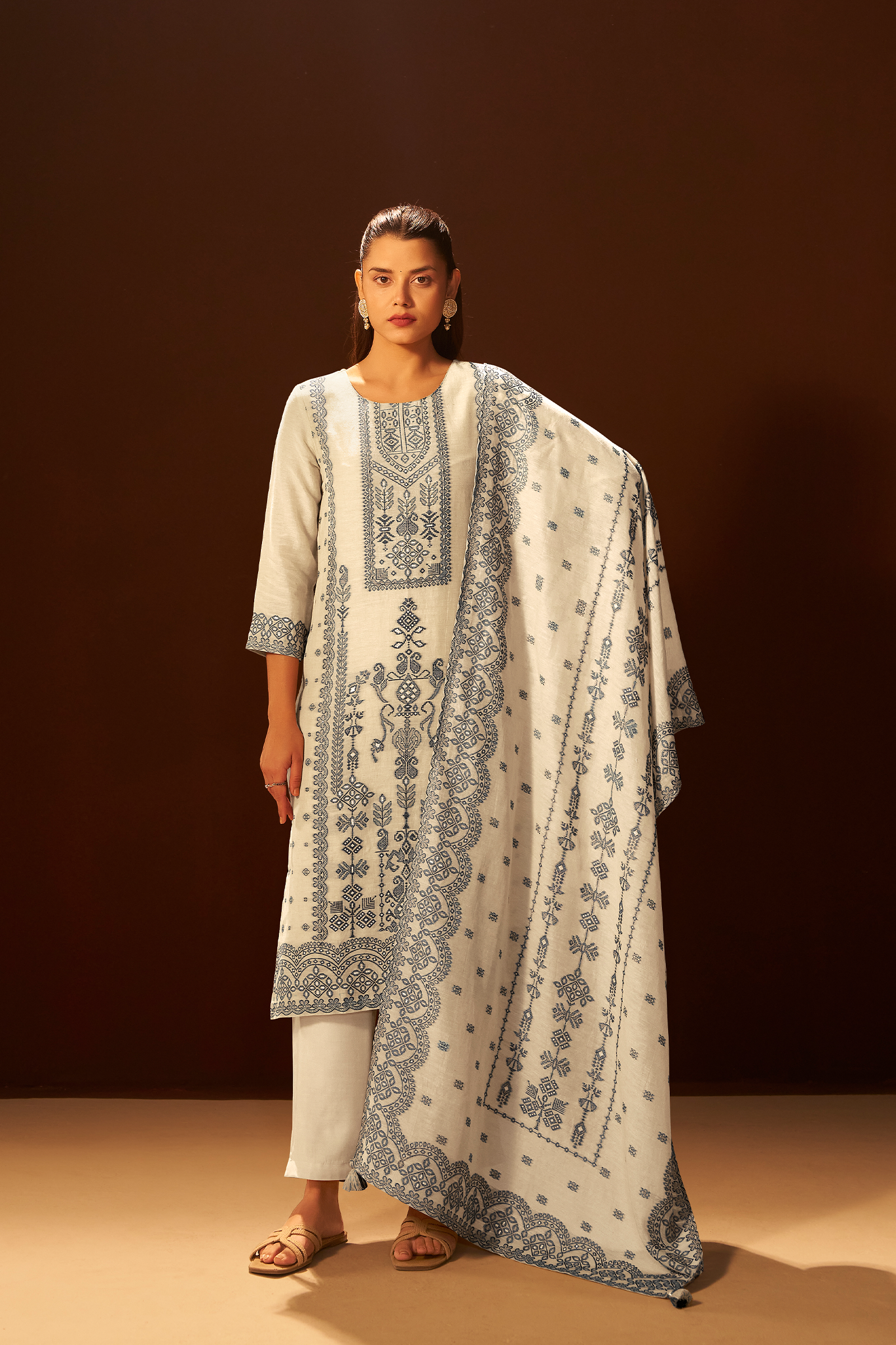 Moonstone Ivory Linen Jacquard Kurta Set