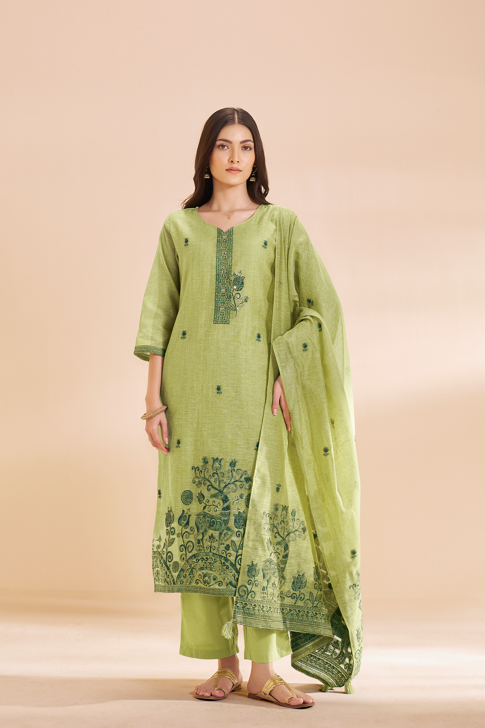 Olive Bloom Embroidered Kurta Set