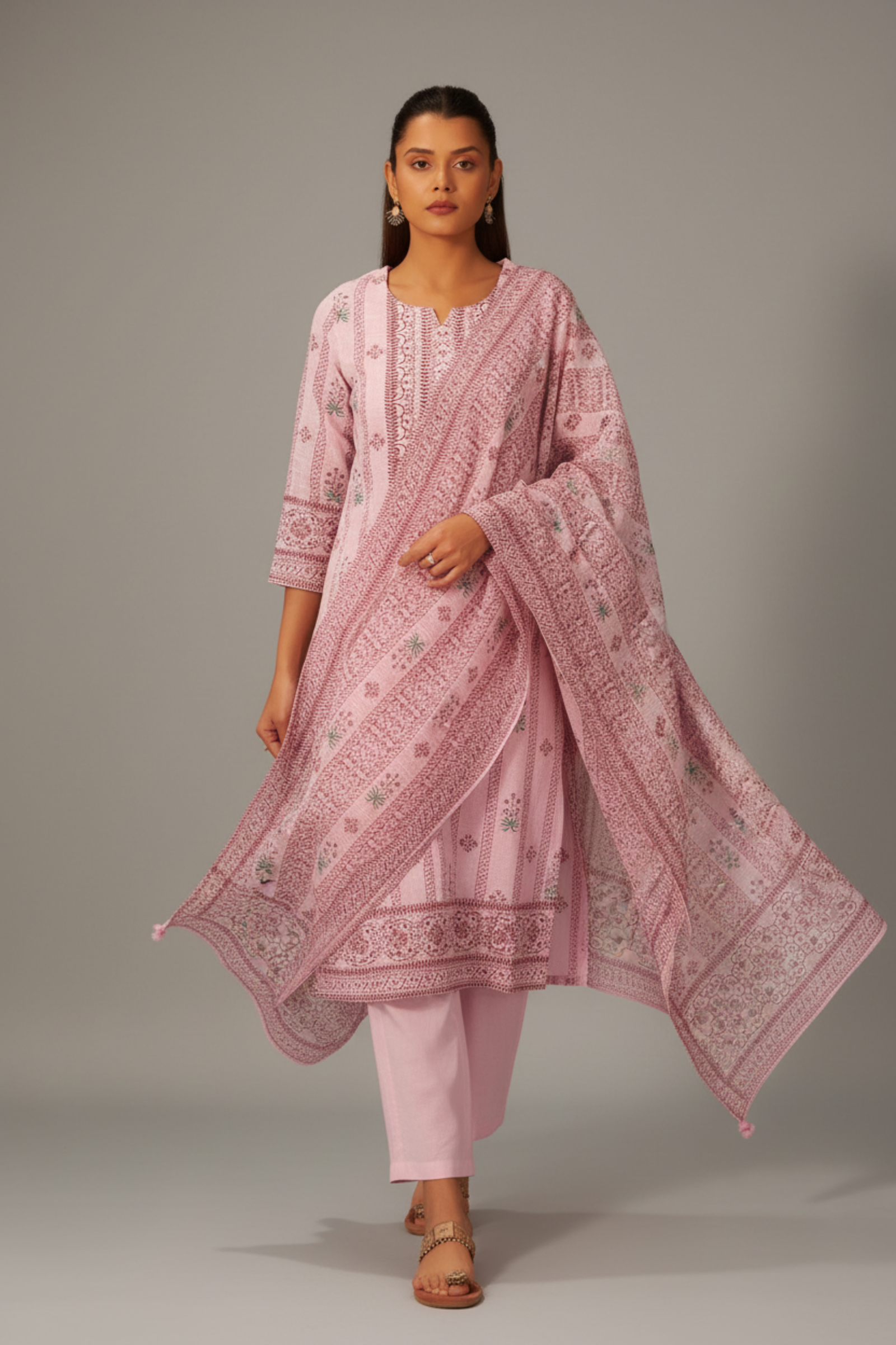 Pastel Rosé Linen Cotton Digital Print Kurta Set