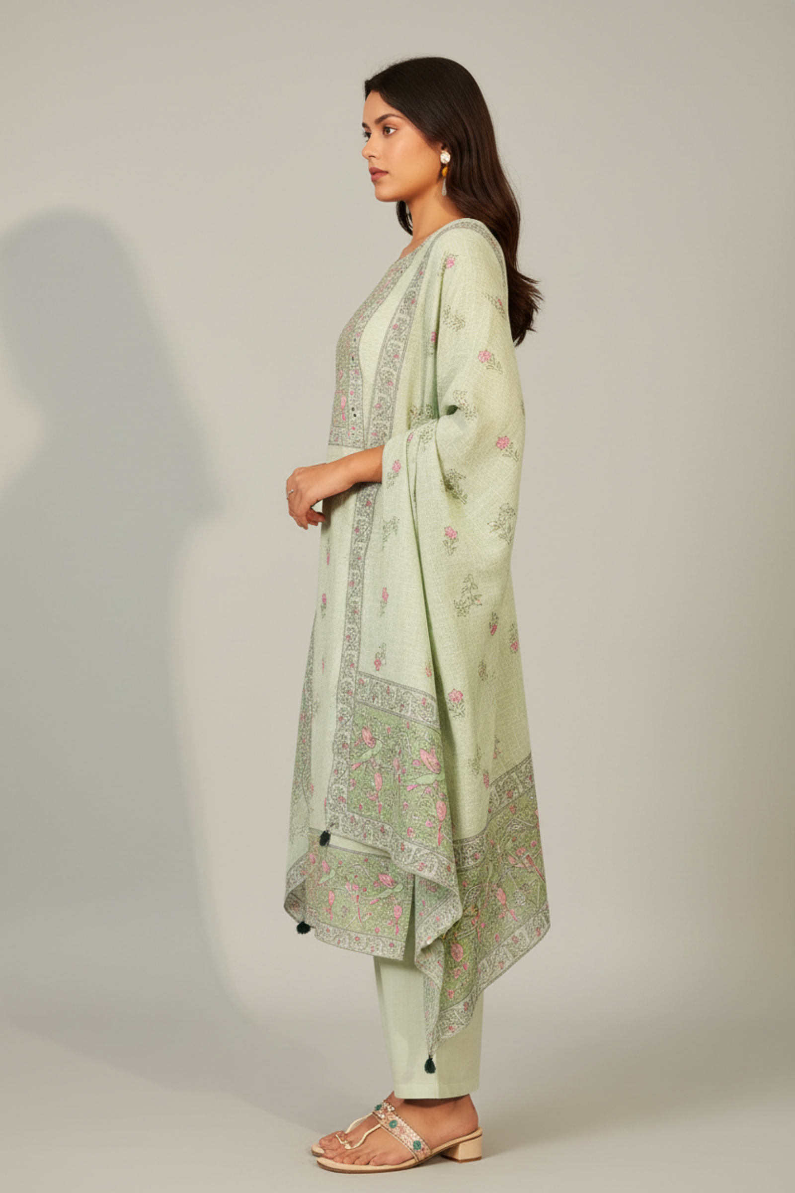 Ivory Mint Digital Printed Embroidered Kurta Set