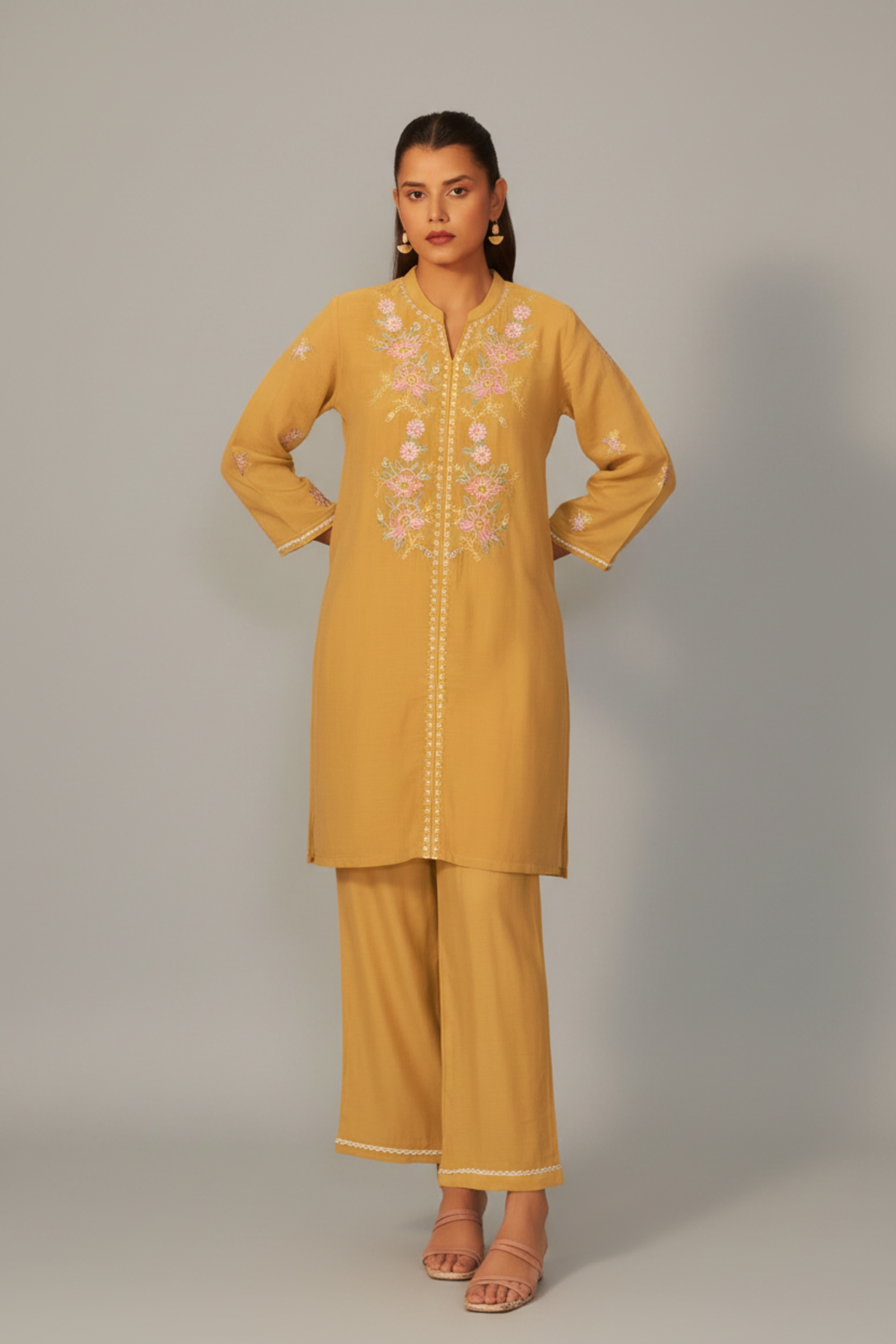 Honey Gold Mul Chanderi Co-ord Set