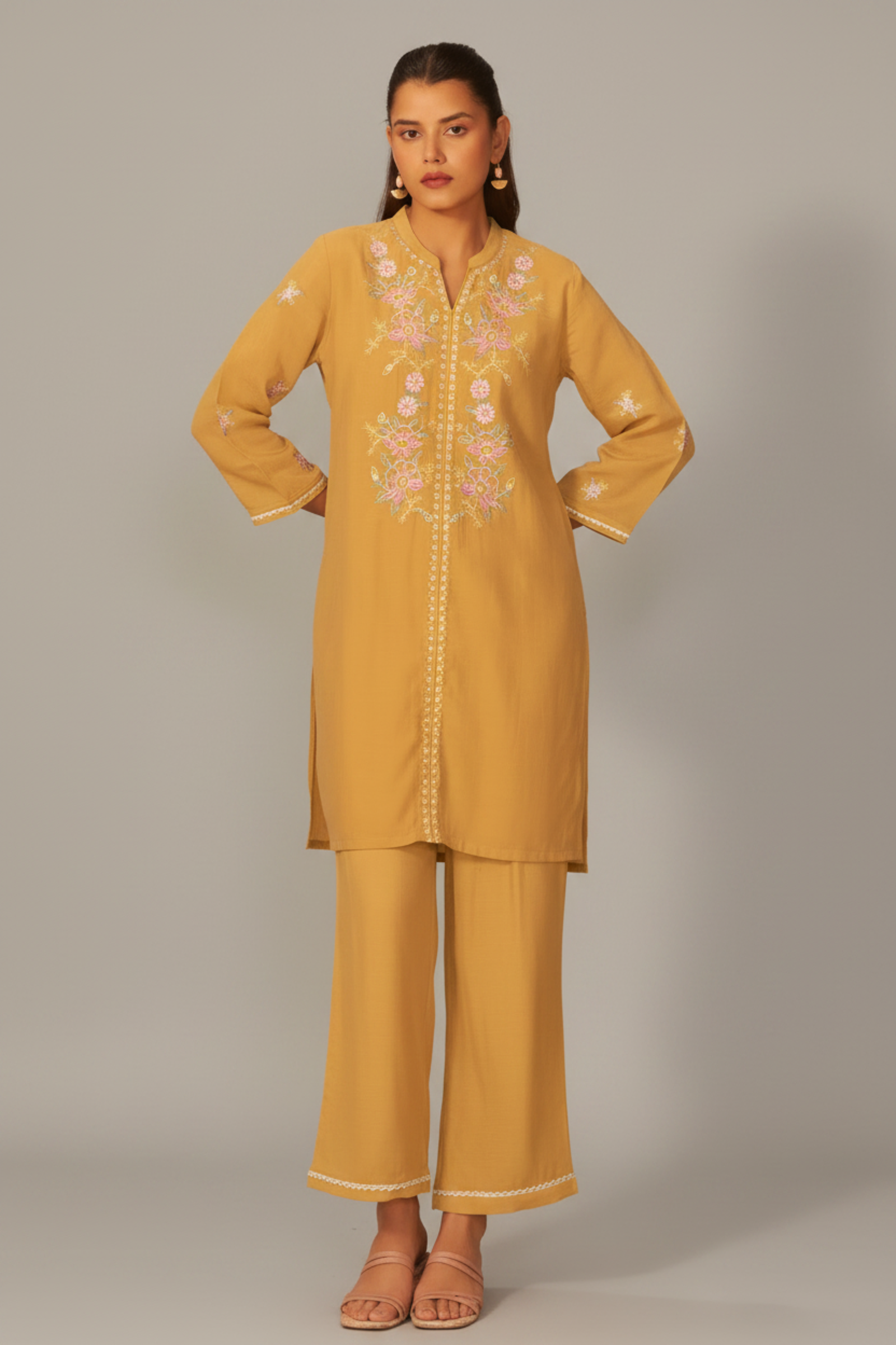 Honey Gold Mul Chanderi Co-ord Set