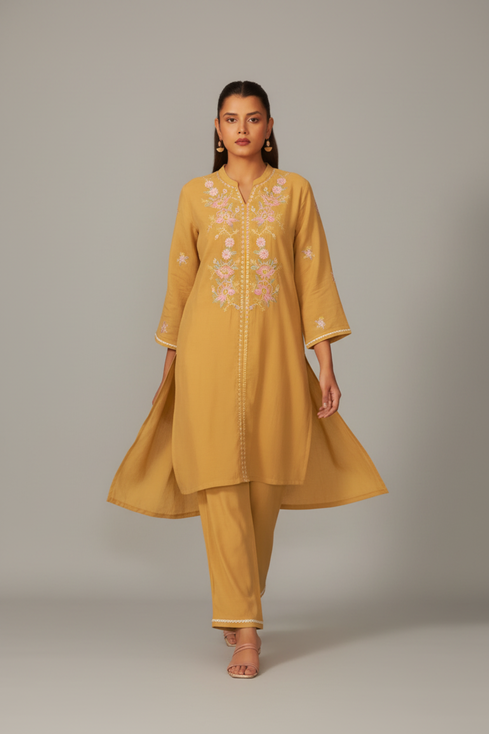 Honey Gold Mul Chanderi Co-ord Set