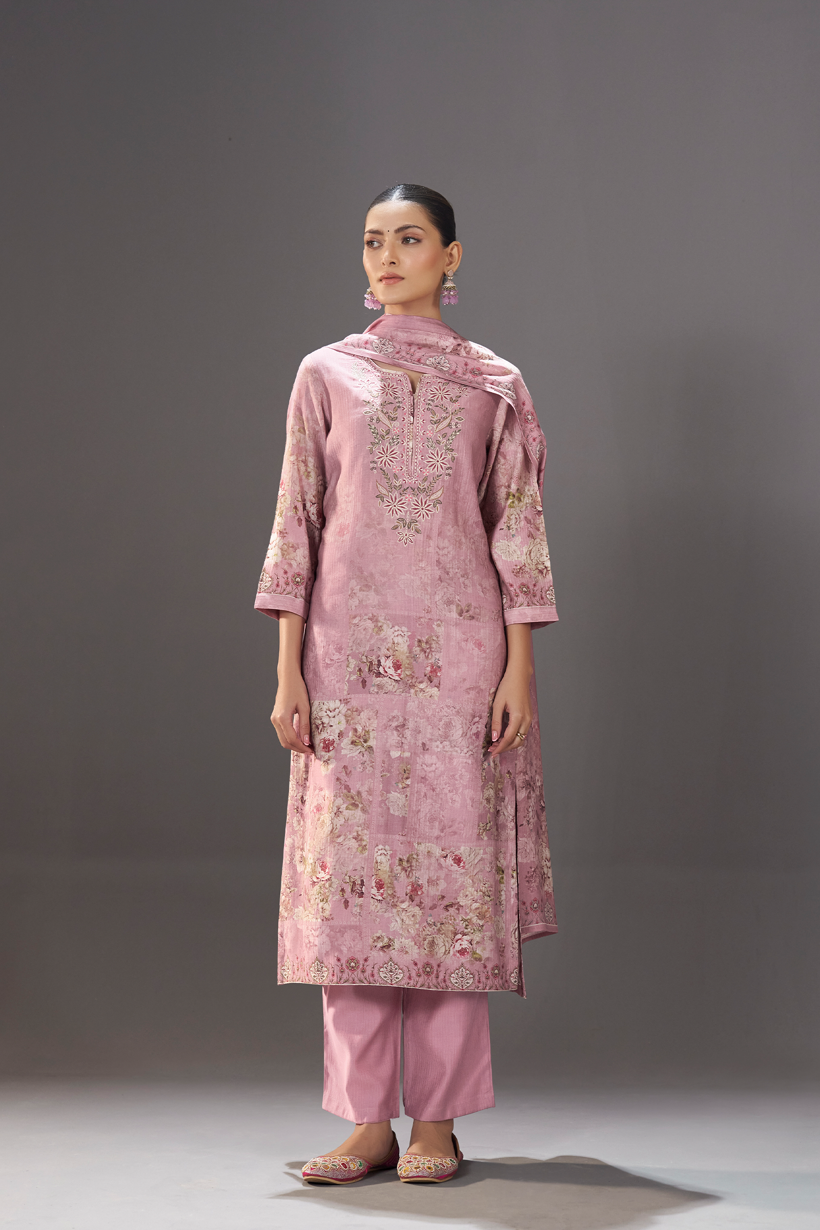 Dusty Rose Digital Printed Viscose Kurta Set