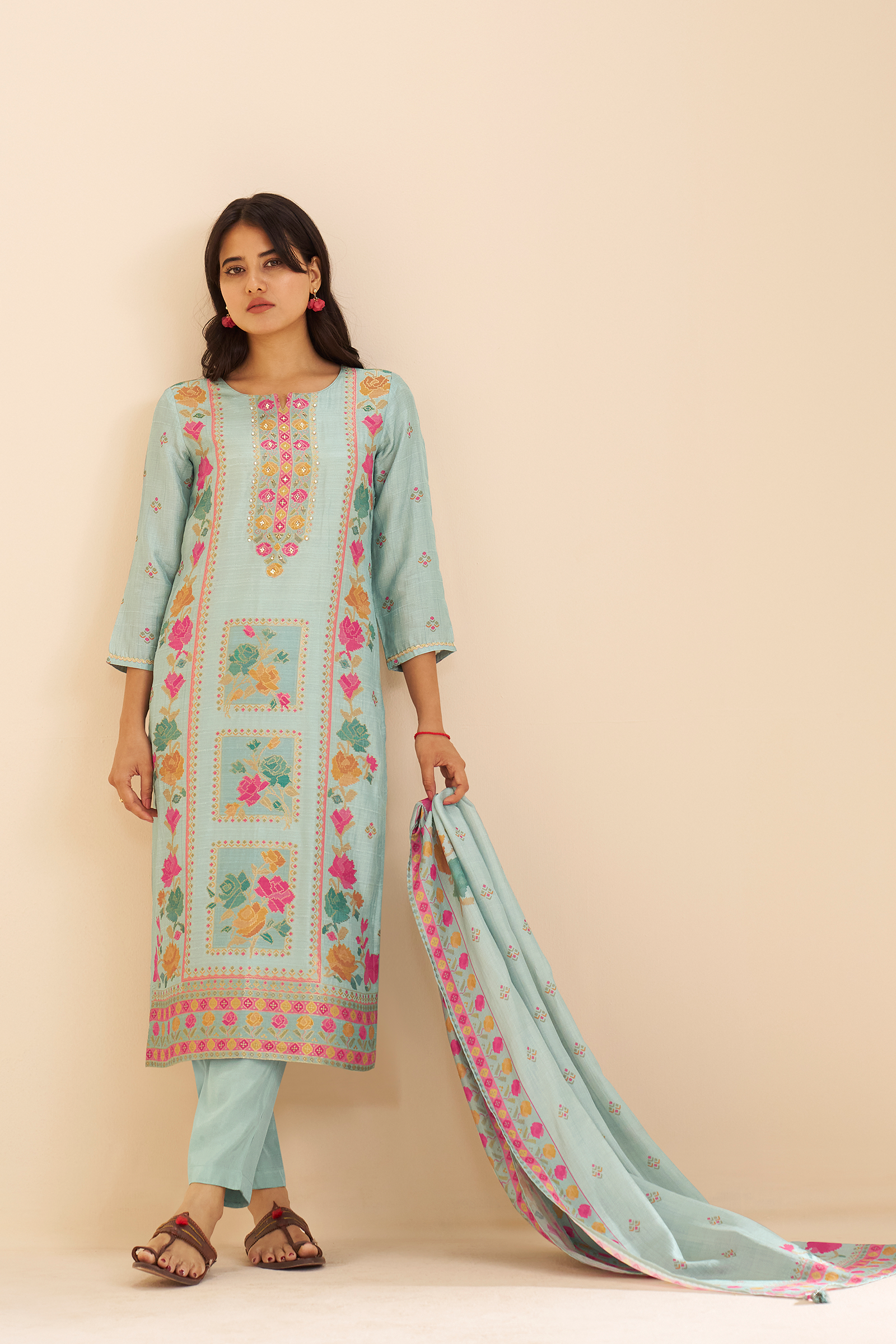 Aqua Teal Printed Kurta Set