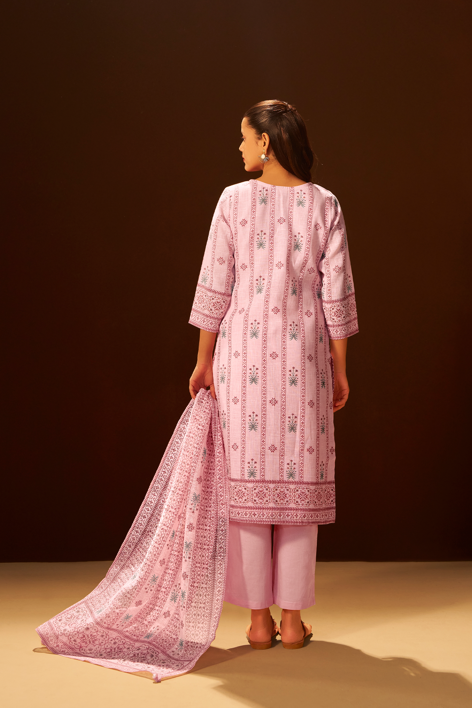 Pastel Rosé Linen Cotton Digital Print Kurta Set