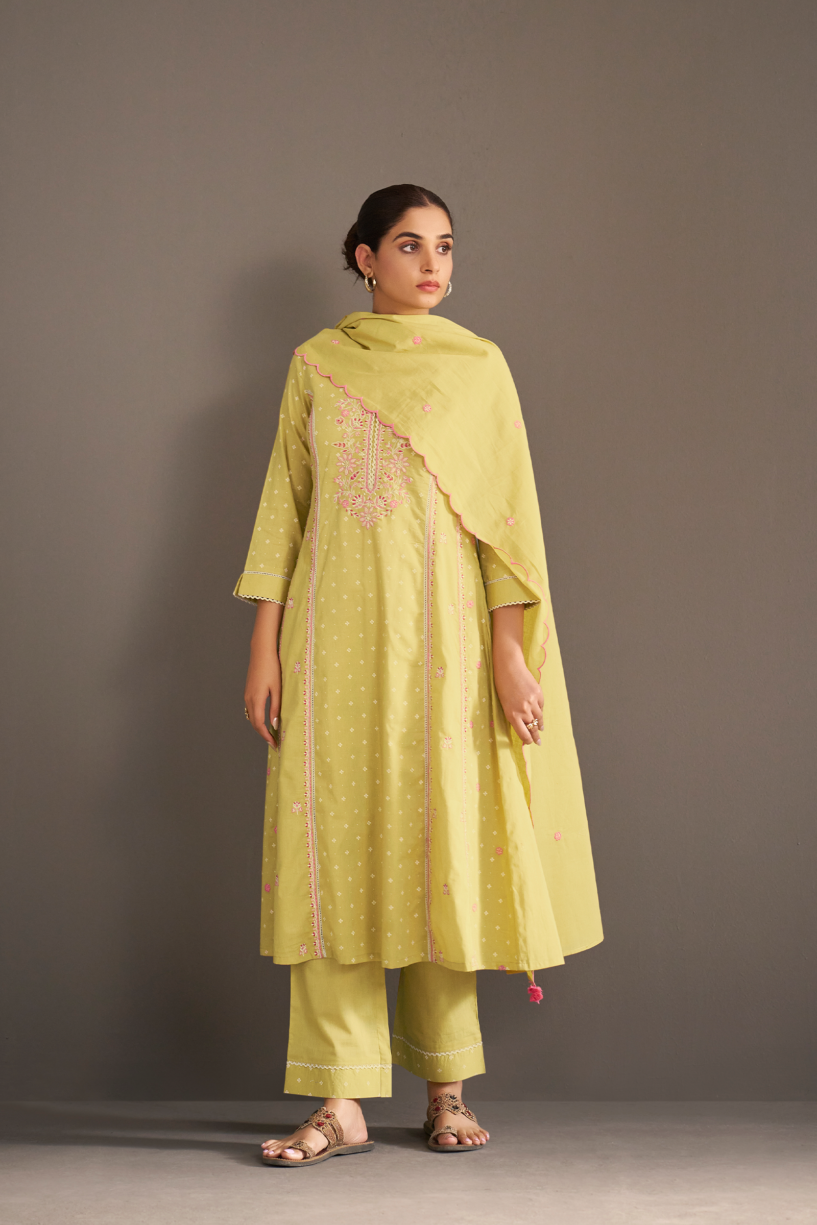 Lime Sorbet Table Print Embroidered Kurta Set