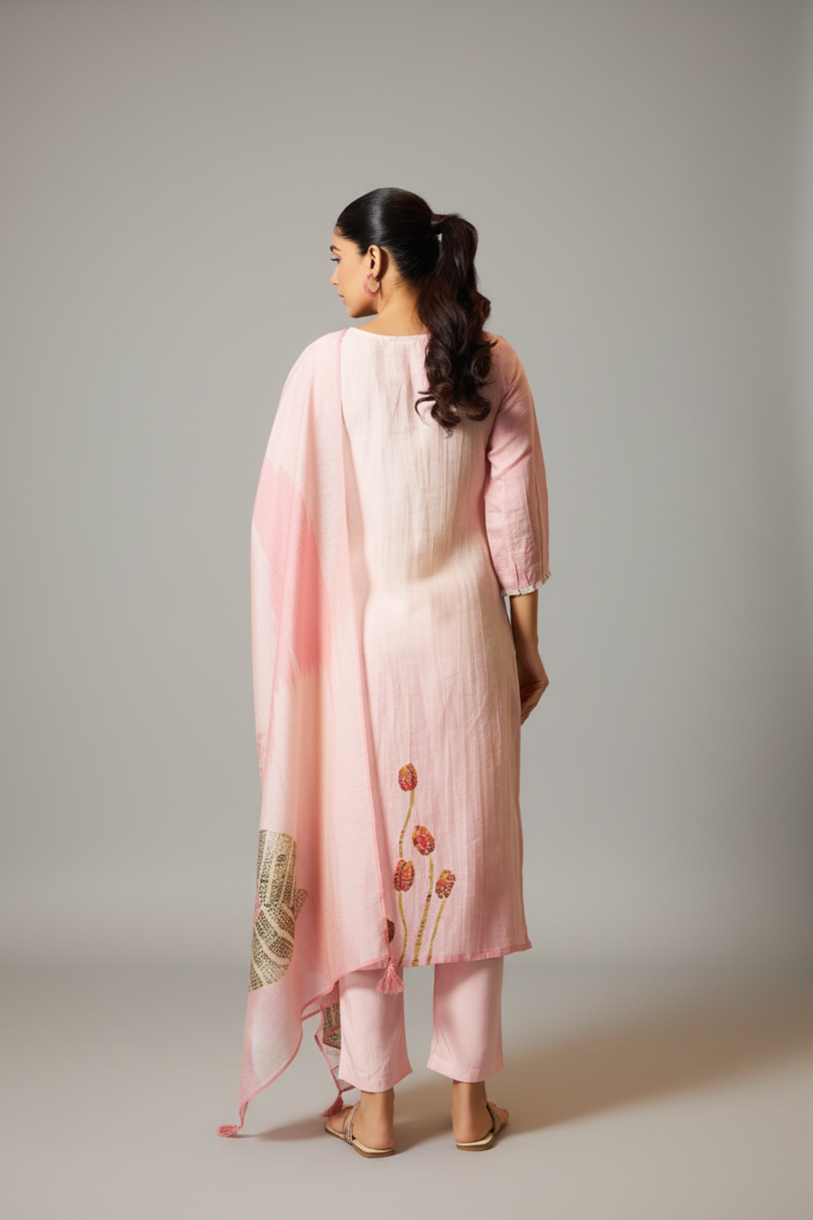 Soft Lotus Pink Shimmer Linen Digital Print Kurta Set