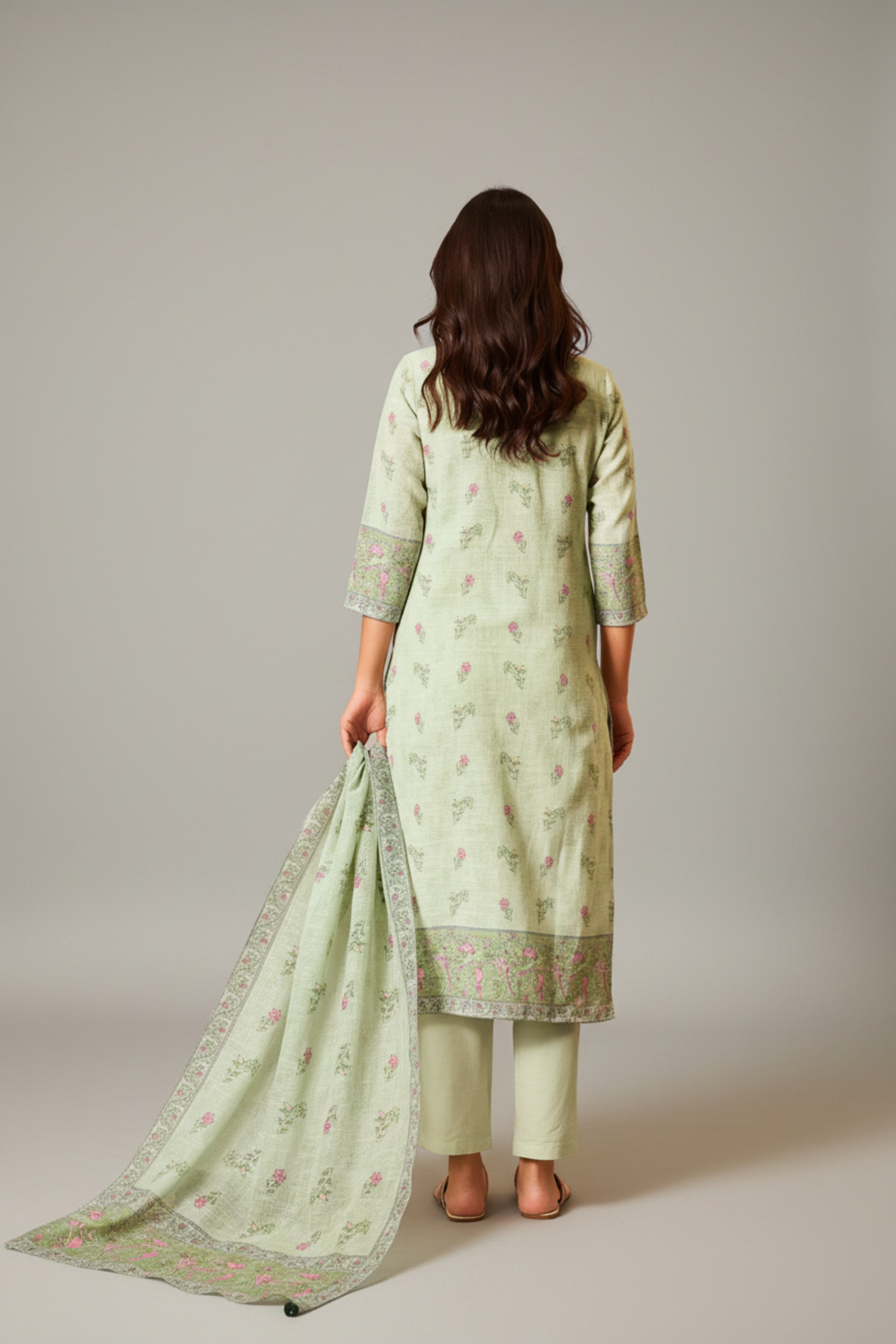 Ivory Mint Digital Printed Embroidered Kurta Set