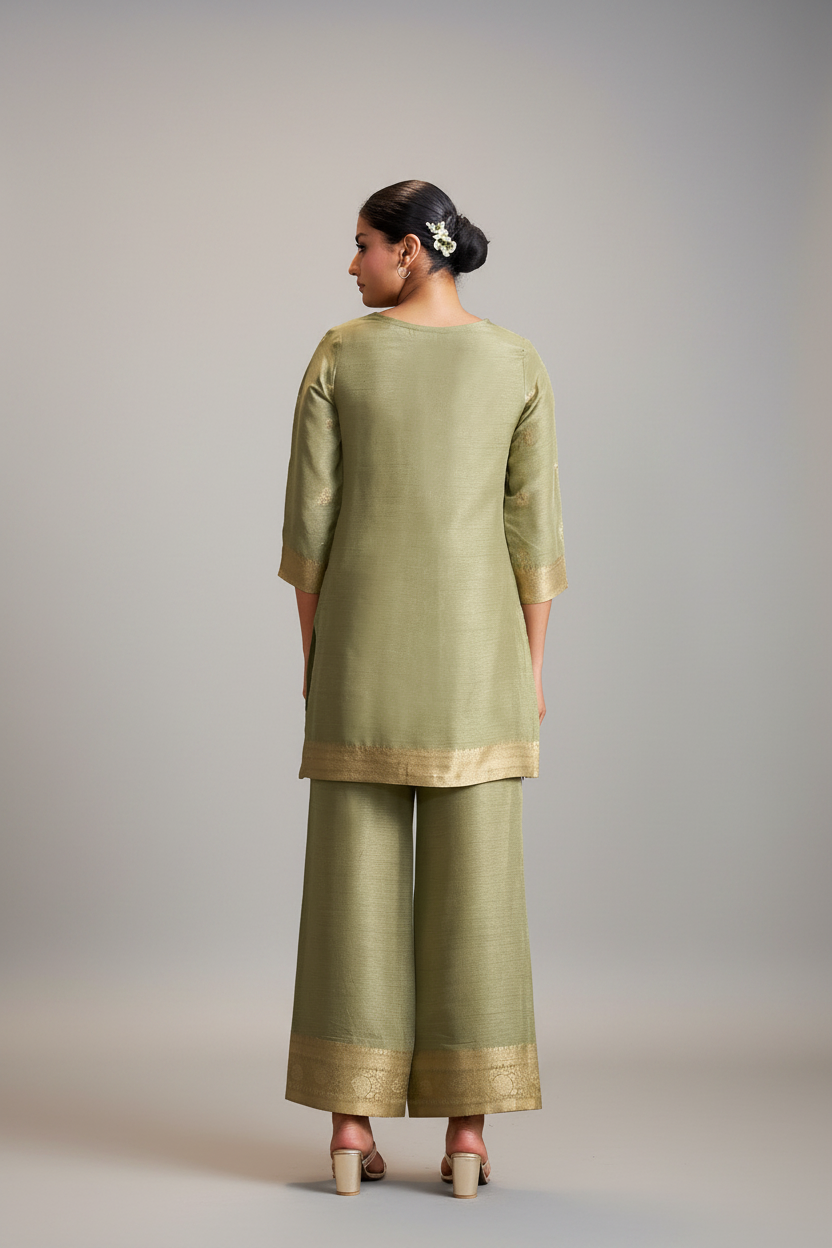 Sage Gold Linen Jacquard Co-Ord Set