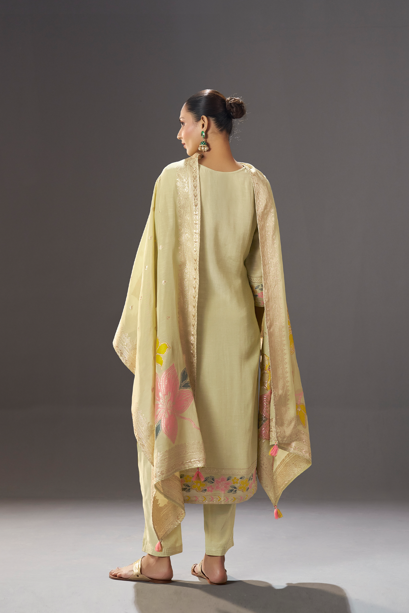 Sage Floral Reverie Viscose Linen Jacquard Multi Meena Kurta Set