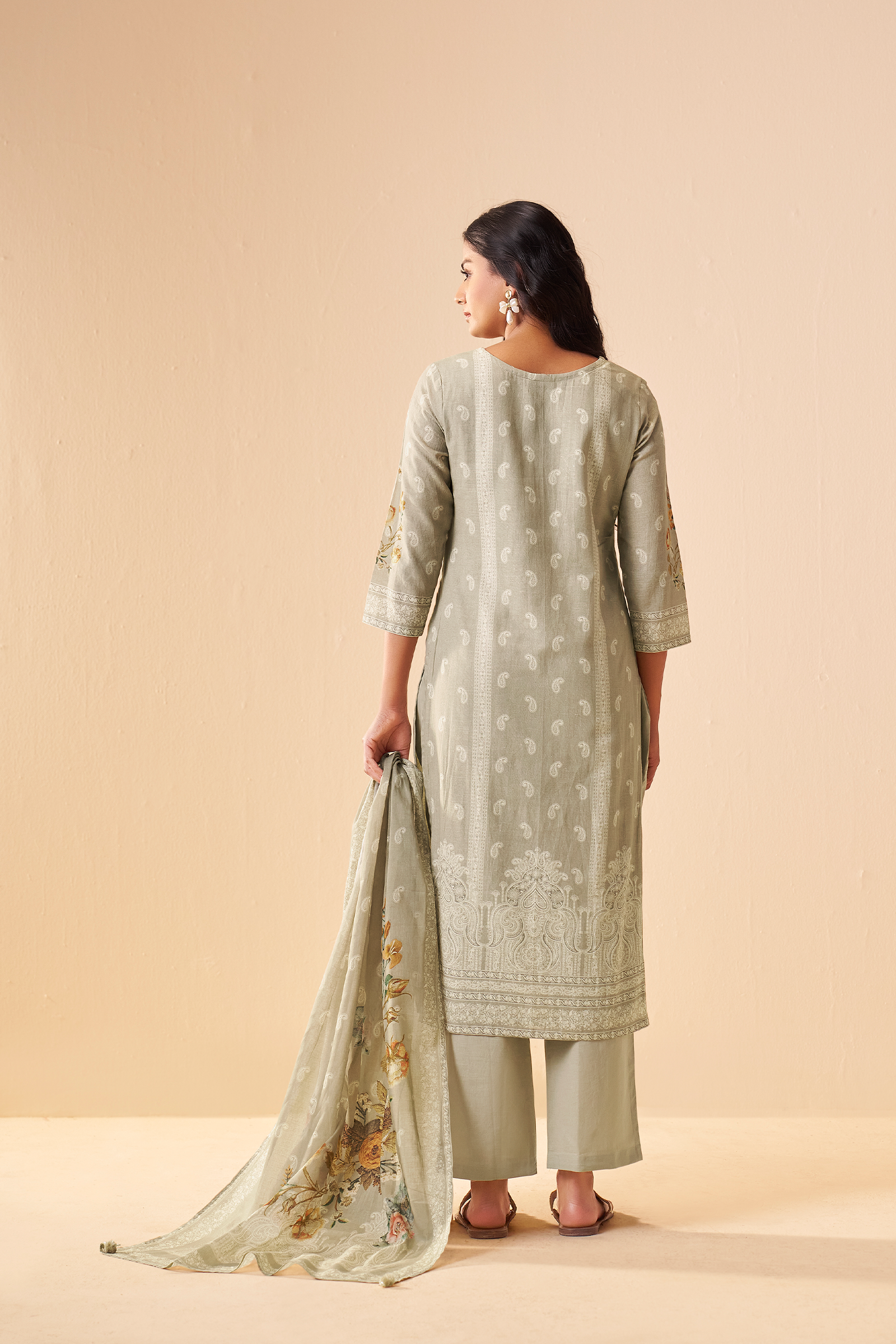 Sage Dune Cotton Linen Digital Printed Kurta Set
