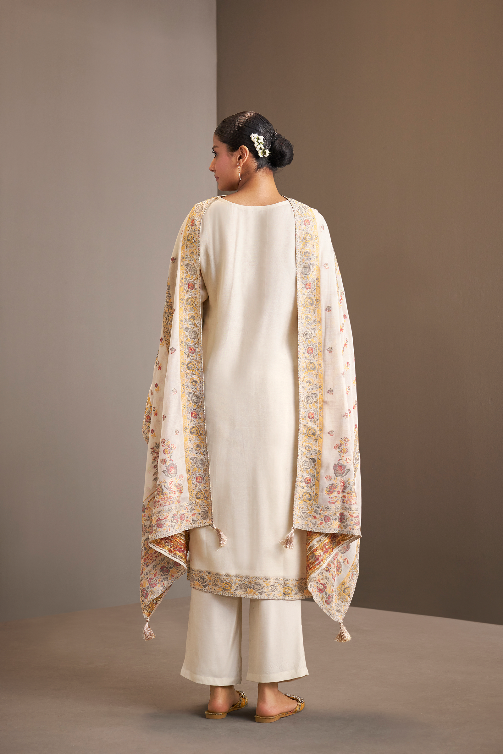 Cream Gold Chanderi Multi-Meena Jacquard Kurta Set