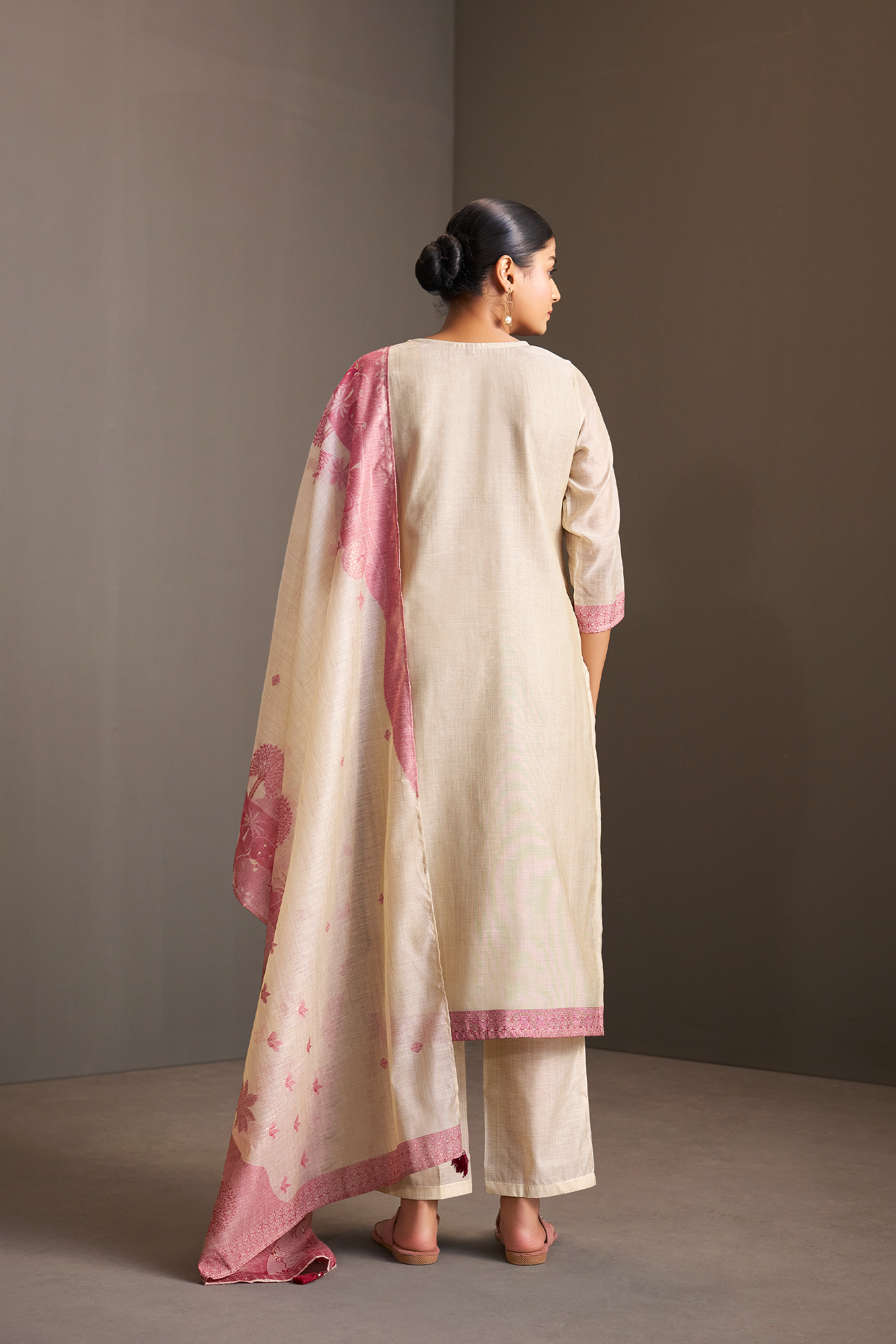Rosewood Ivory Linen Chanderi Jacquard Kurta Set