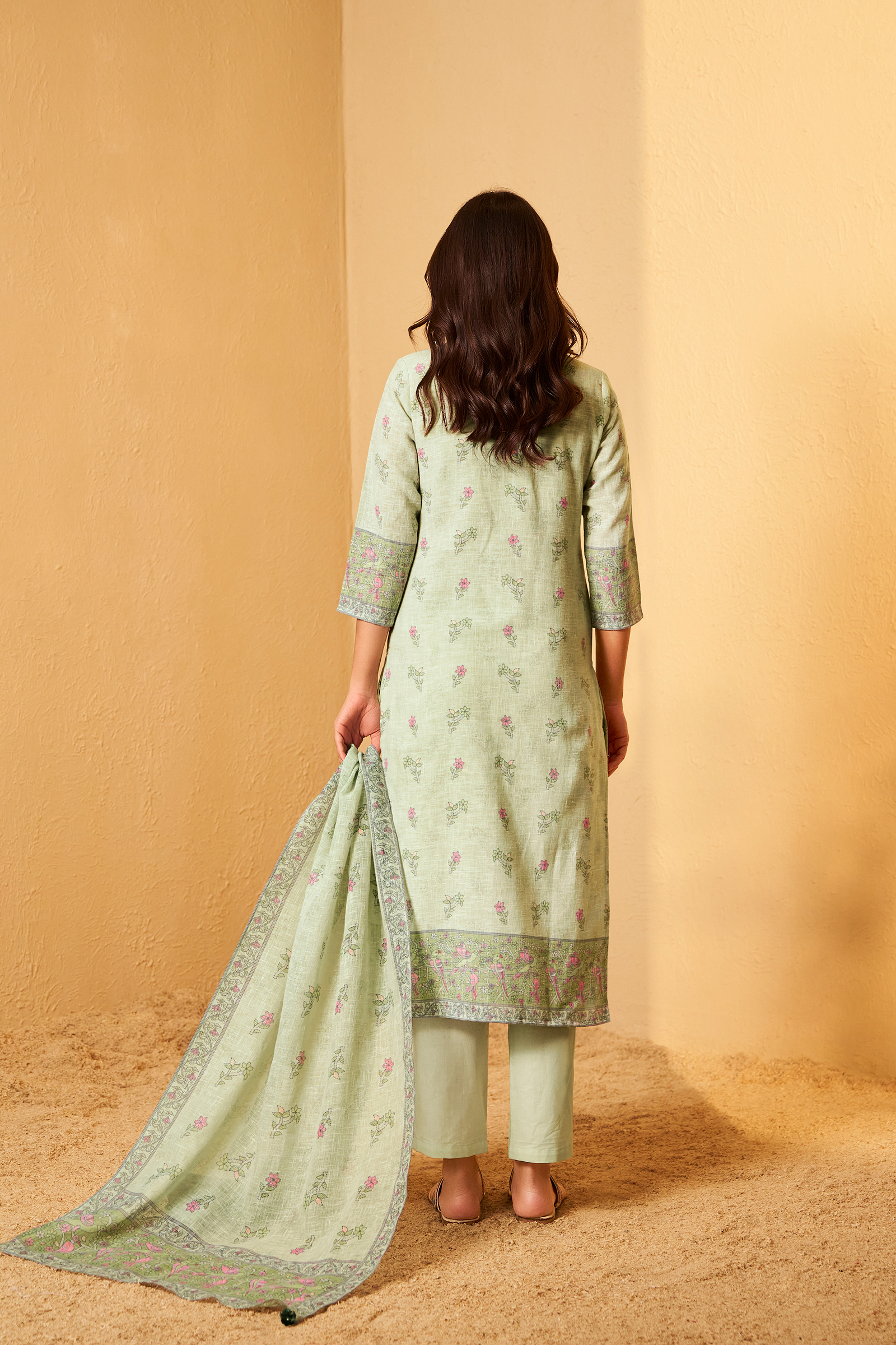 Ivory Mint Digital Printed Embroidered Kurta Set