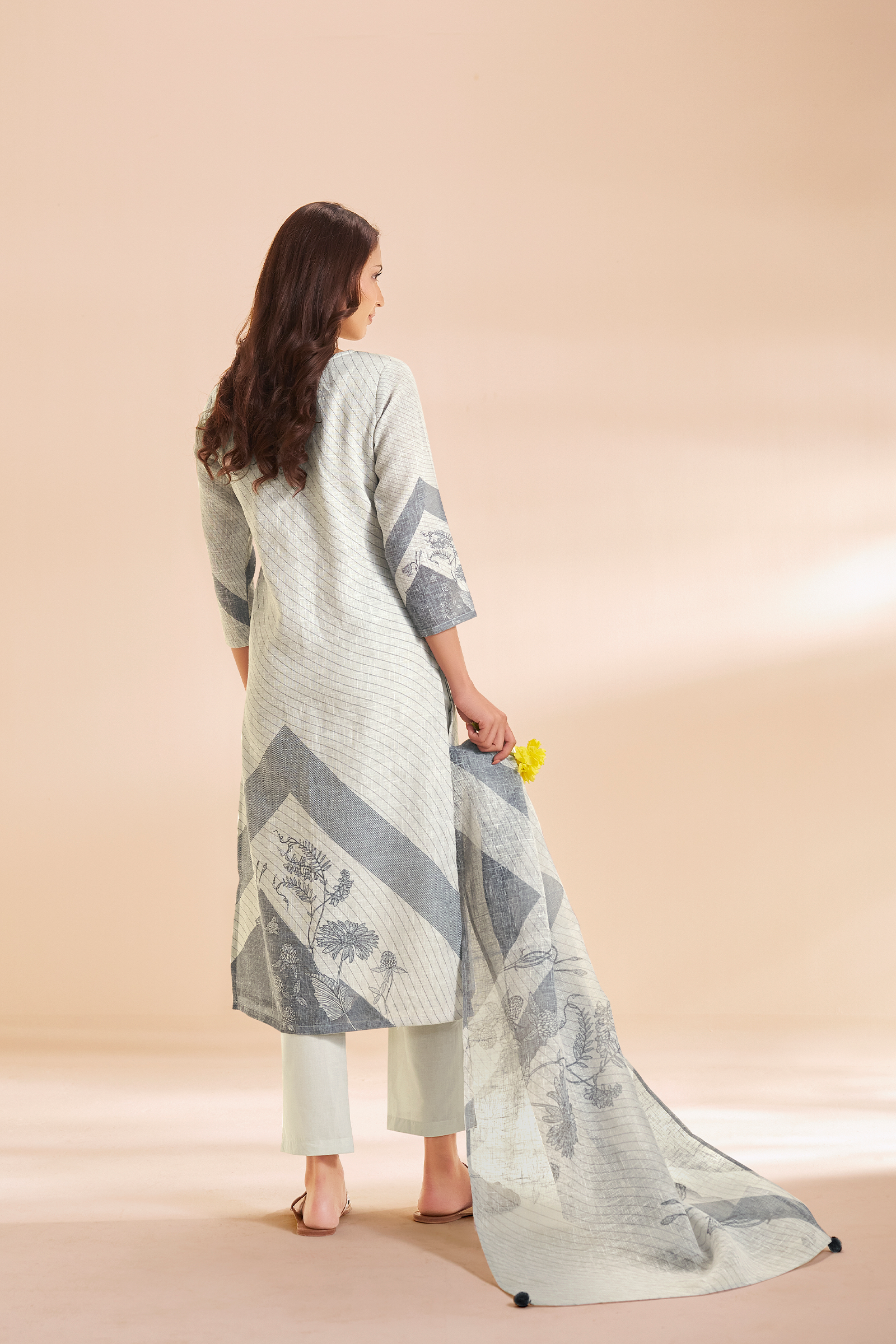 Silver Ash Linen Cotton Digital Printed Kurta Set