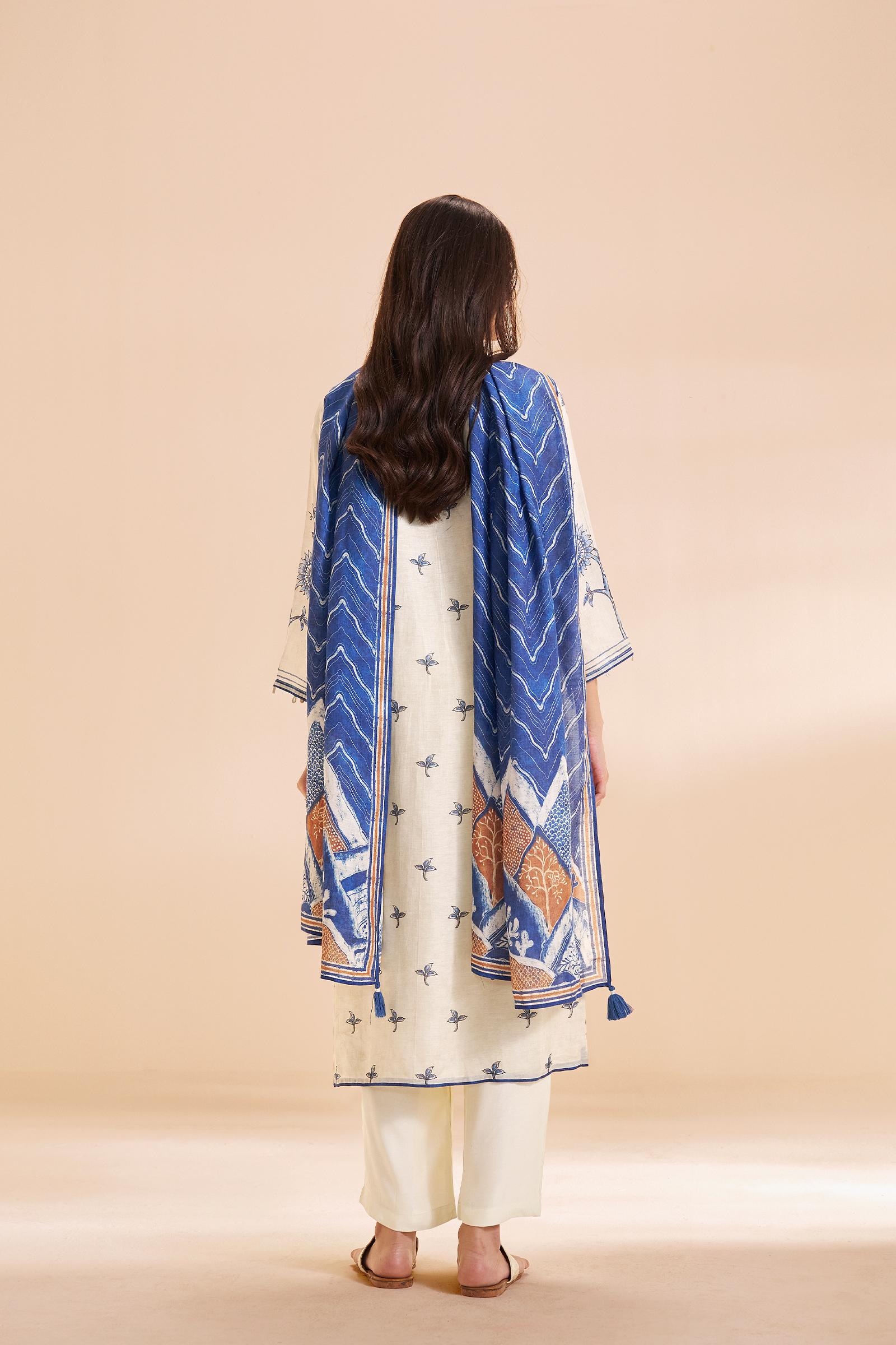 Ivory Azure Botanica Pure Chanderi Digital Printed Kurta Set