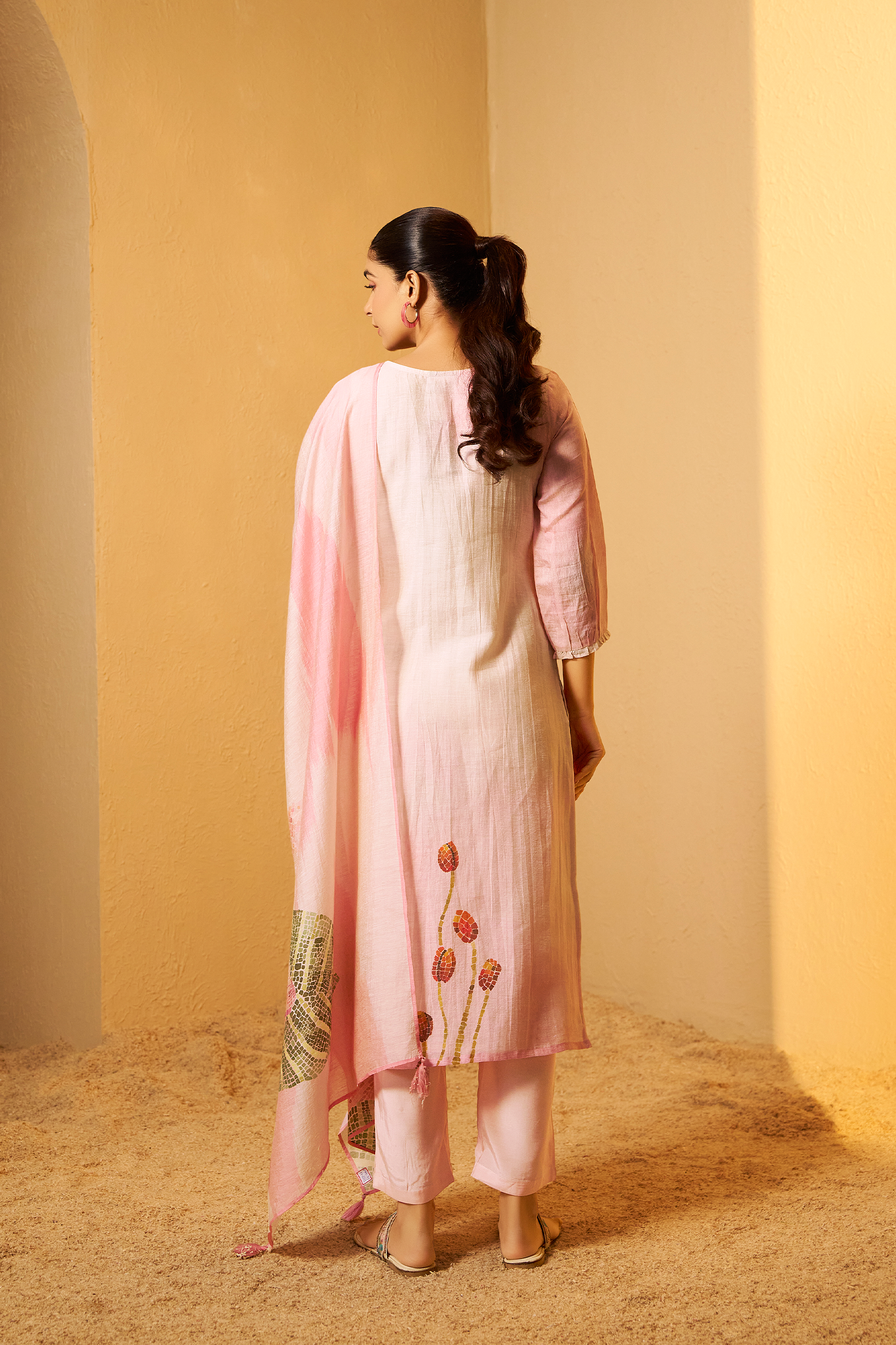 Soft Lotus Pink Shimmer Linen Digital Print Kurta Set