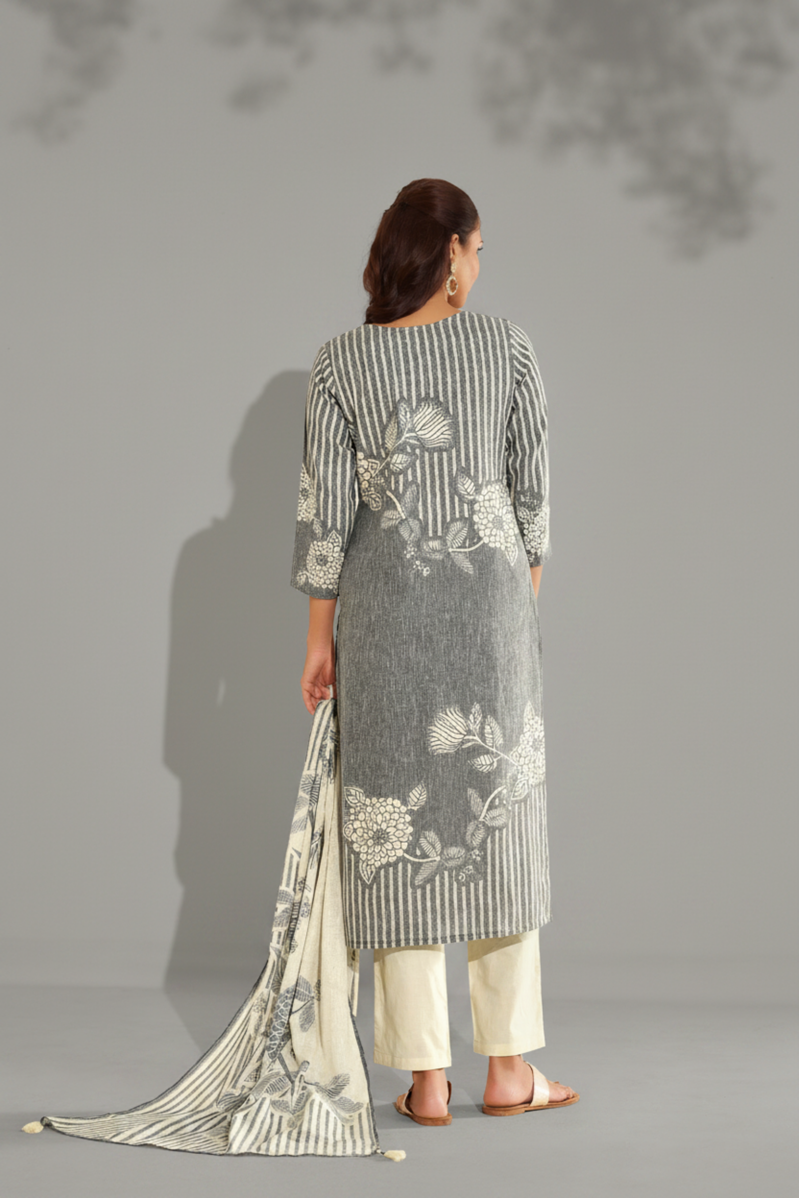 Ash Grey Cotton Linen Digital Printed Kurta Set