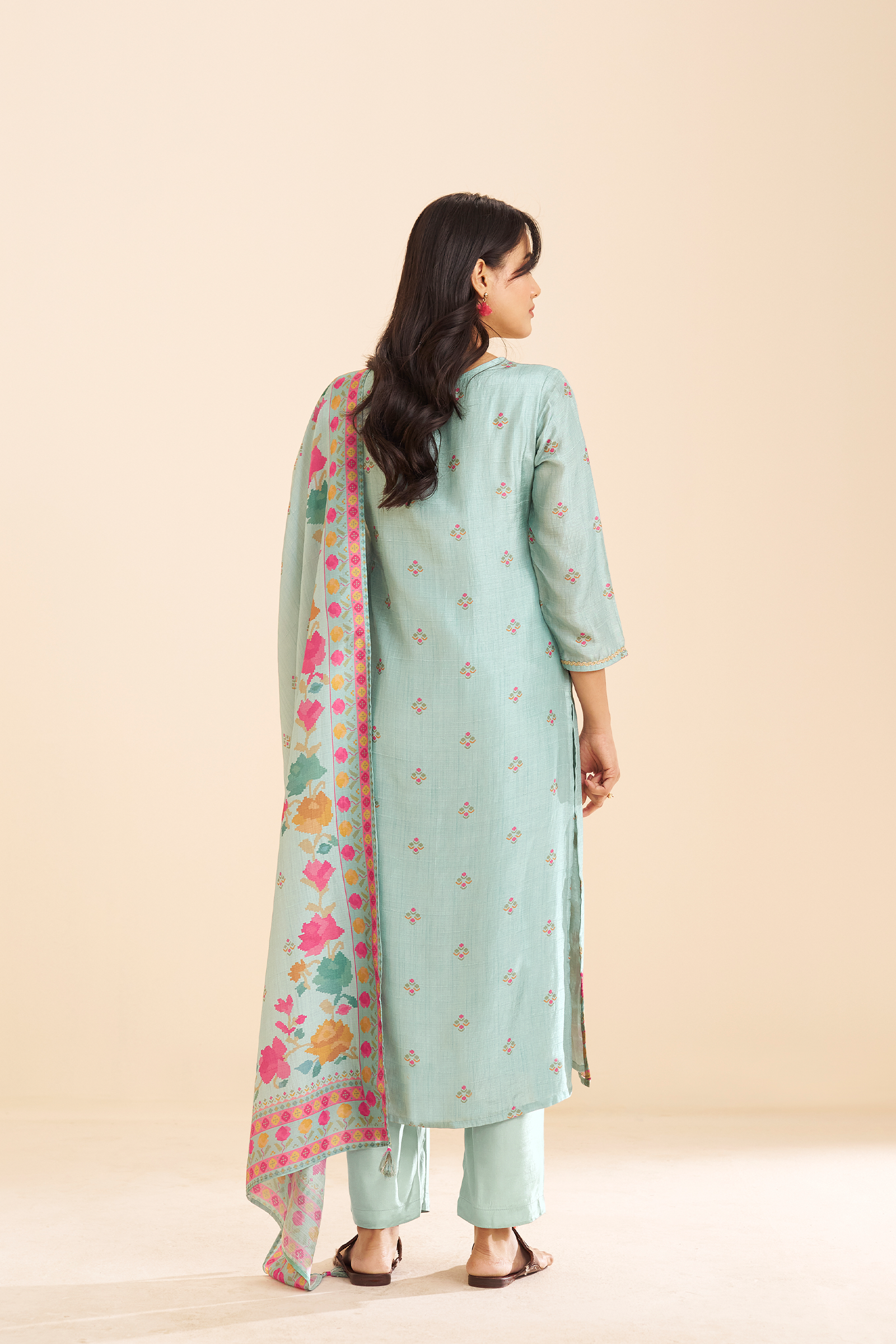 Aqua Teal Printed Kurta Set