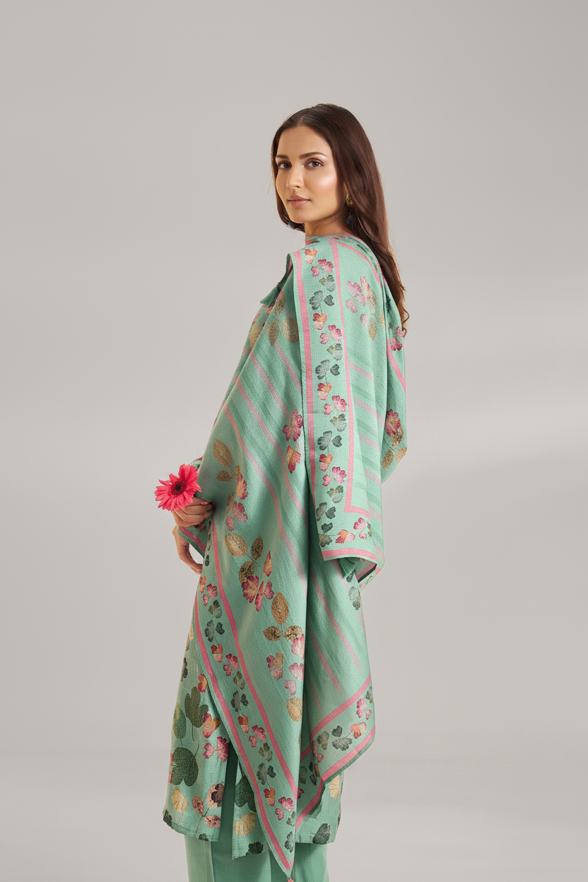 Soft Jade Digital Printed & Embroidered Viscose Kurta Set