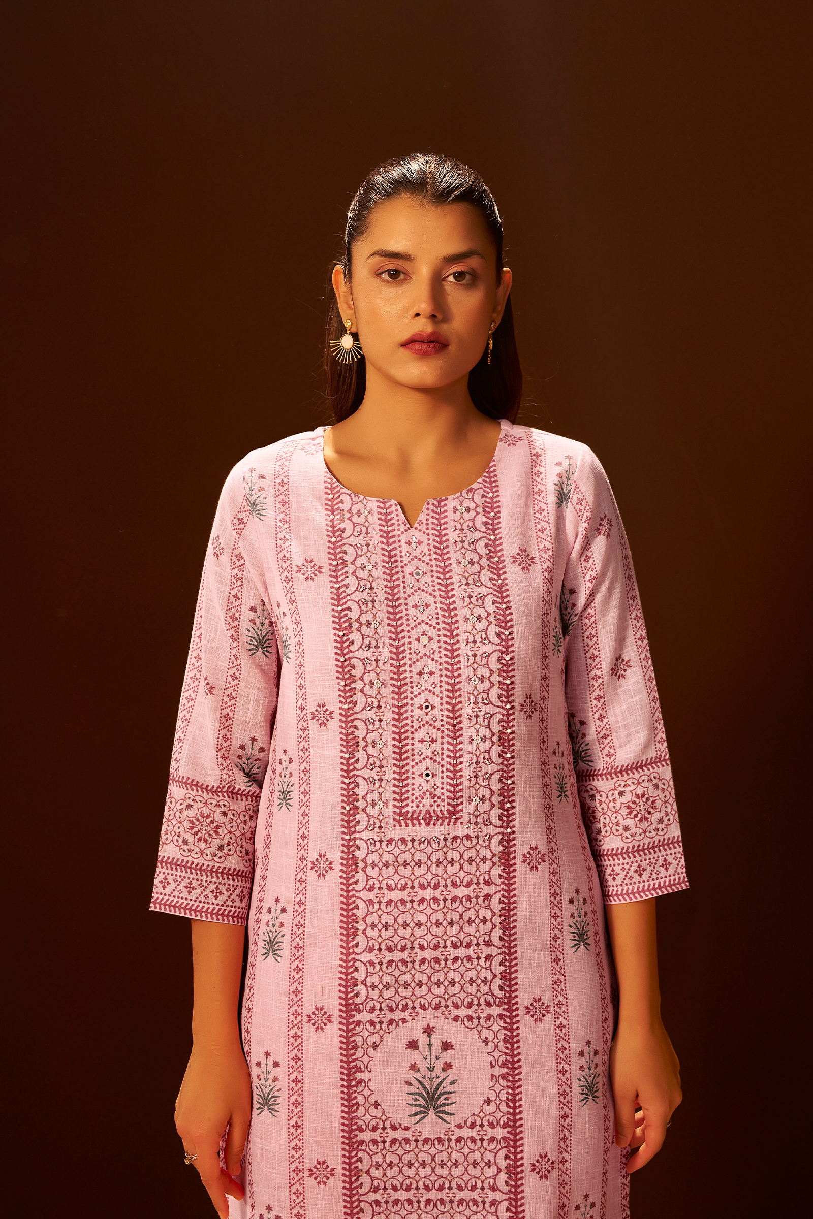 Pastel Rosé Linen Cotton Digital Print Kurta Set