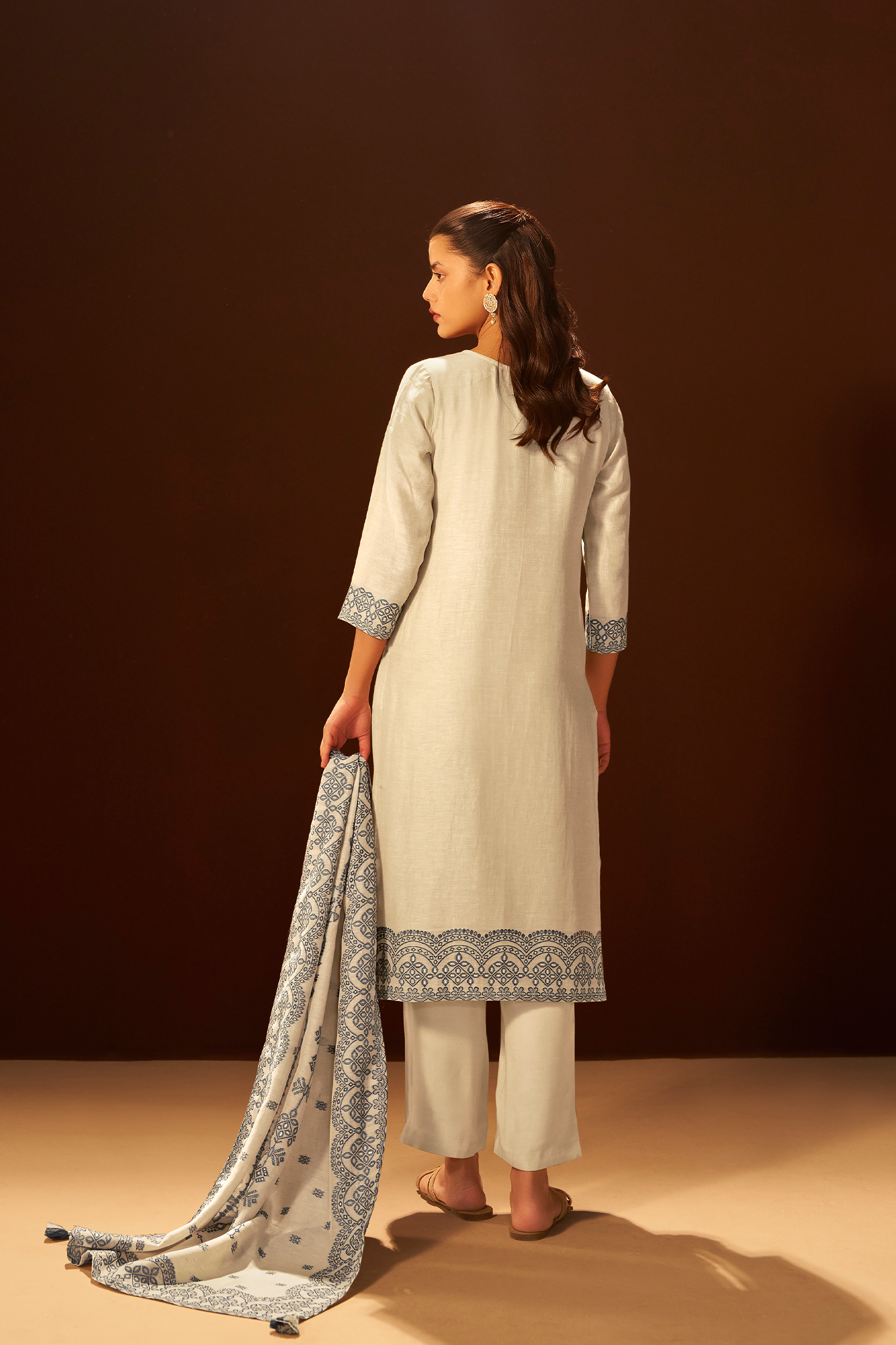 Moonstone Ivory Linen Jacquard Kurta Set