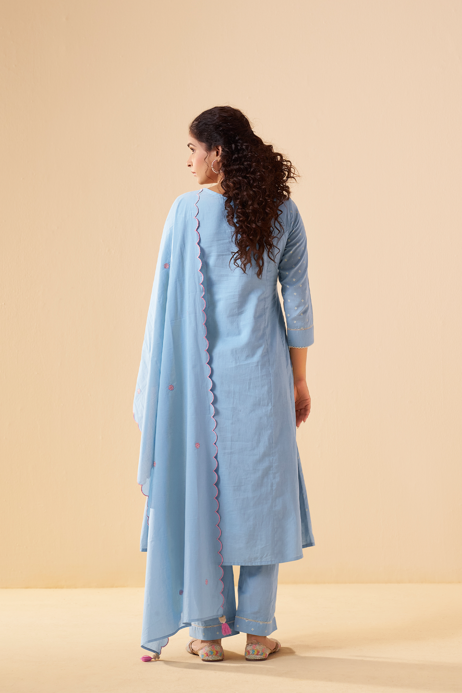 Pastel Sky Table Print Embroidered Kurta Set