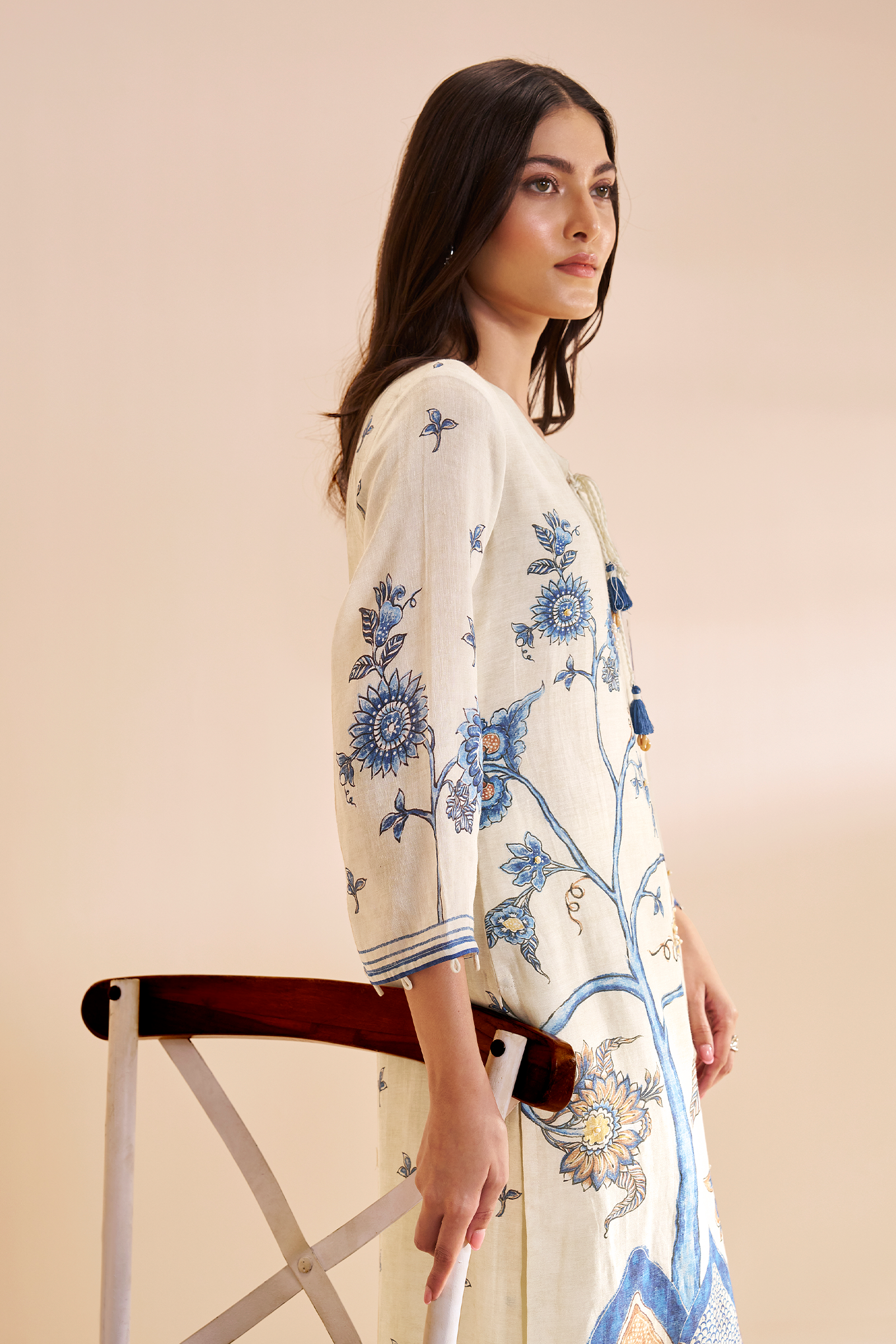 Ivory Azure Botanica Pure Chanderi Digital Printed Kurta Set