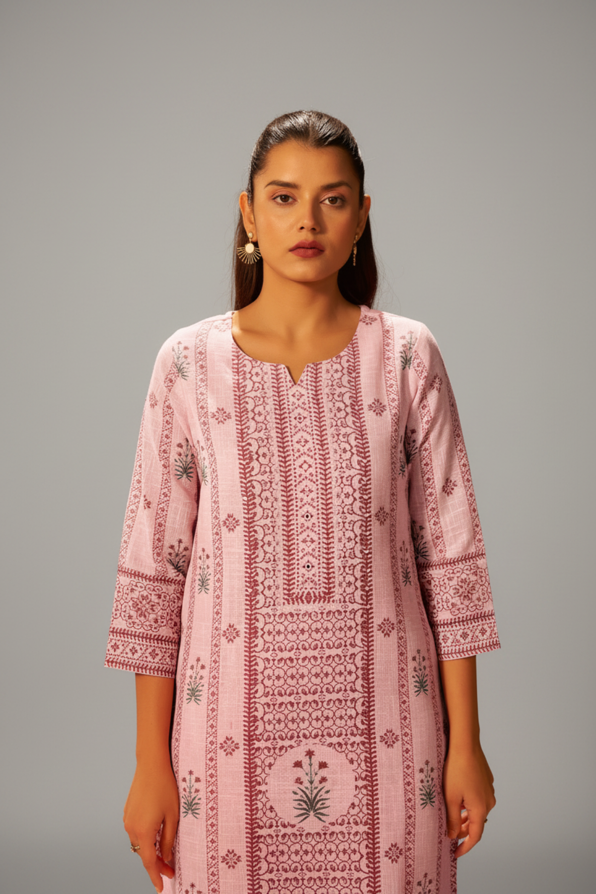 Pastel Rosé Linen Cotton Digital Print Kurta Set