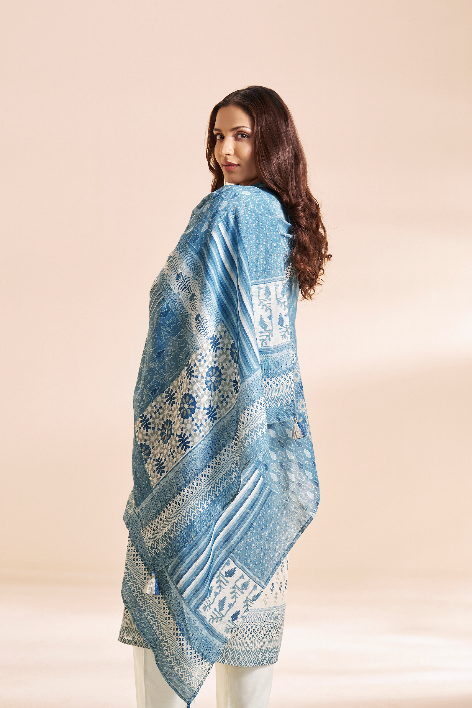 Moonstone white aqua Mosaic Pure Chanderi Digital Printed Kurta Set