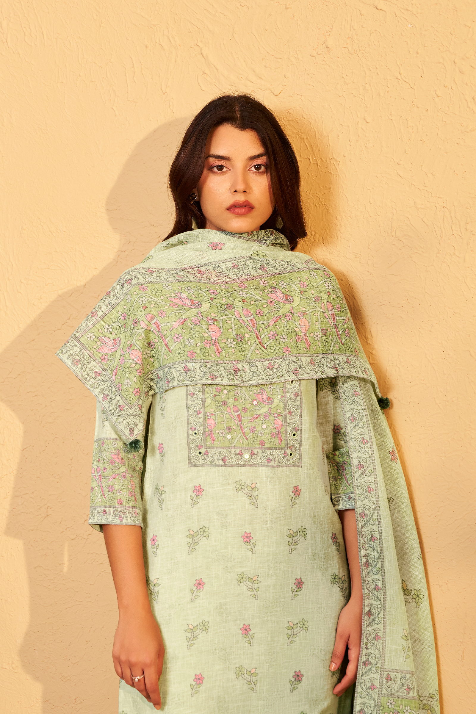 Ivory Mint Digital Printed Embroidered Kurta Set