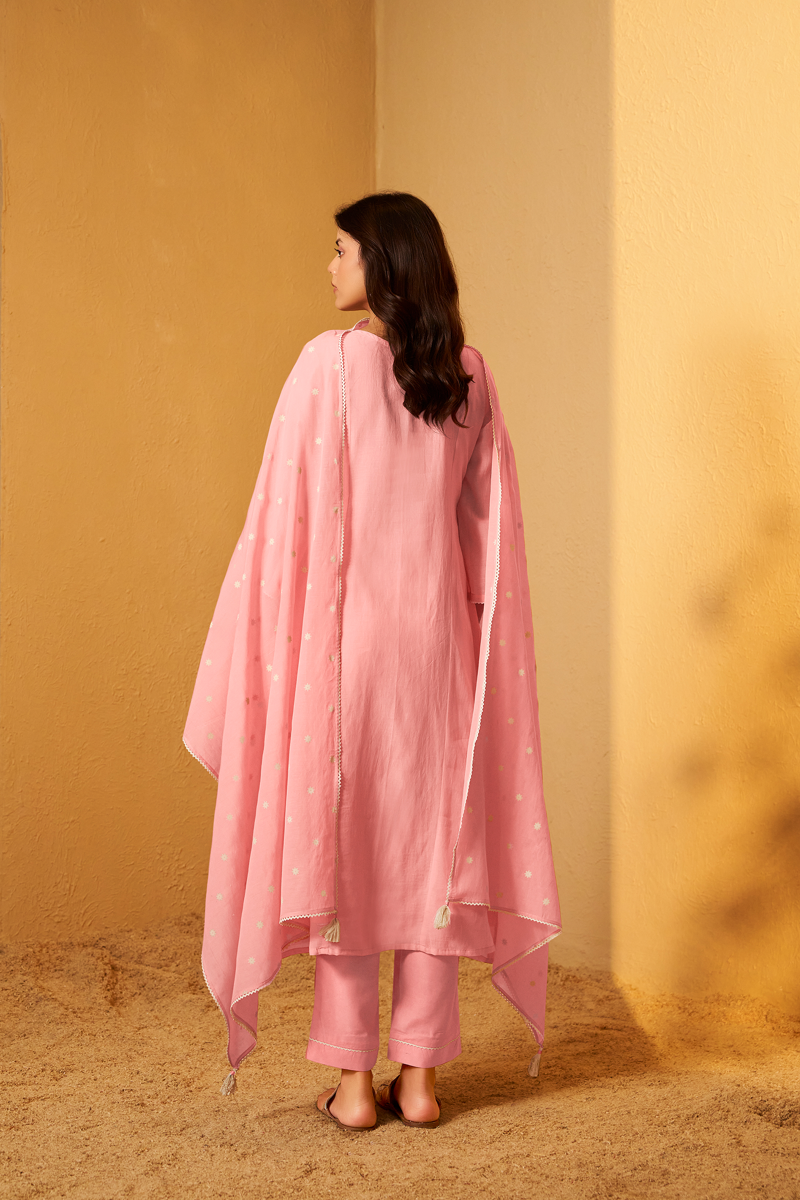 Ballet Rose Mul Chanderi A-Line Embroidery Kurta Set