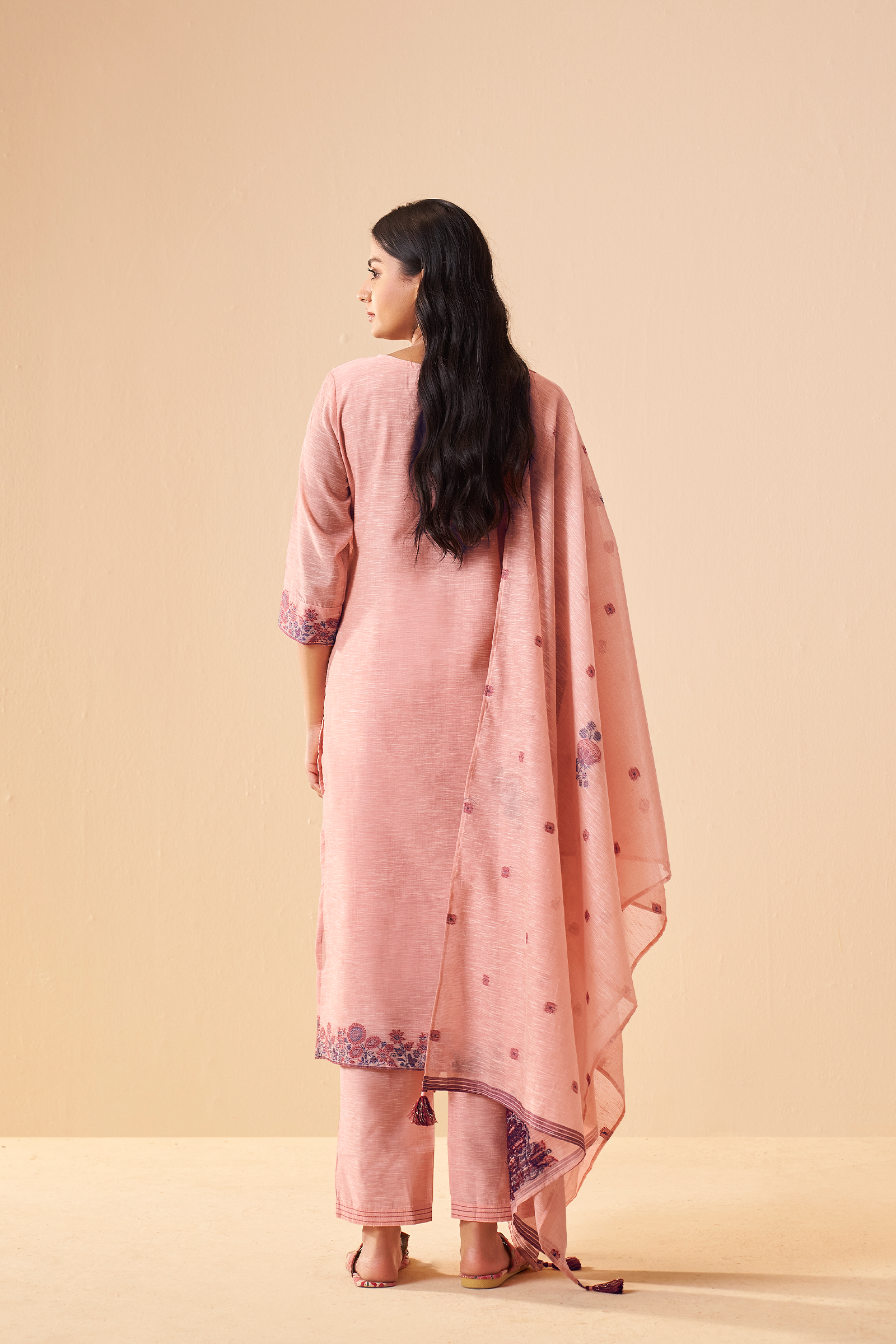 Truffle Pink Linen Chanderi Jacquard Kurta Set