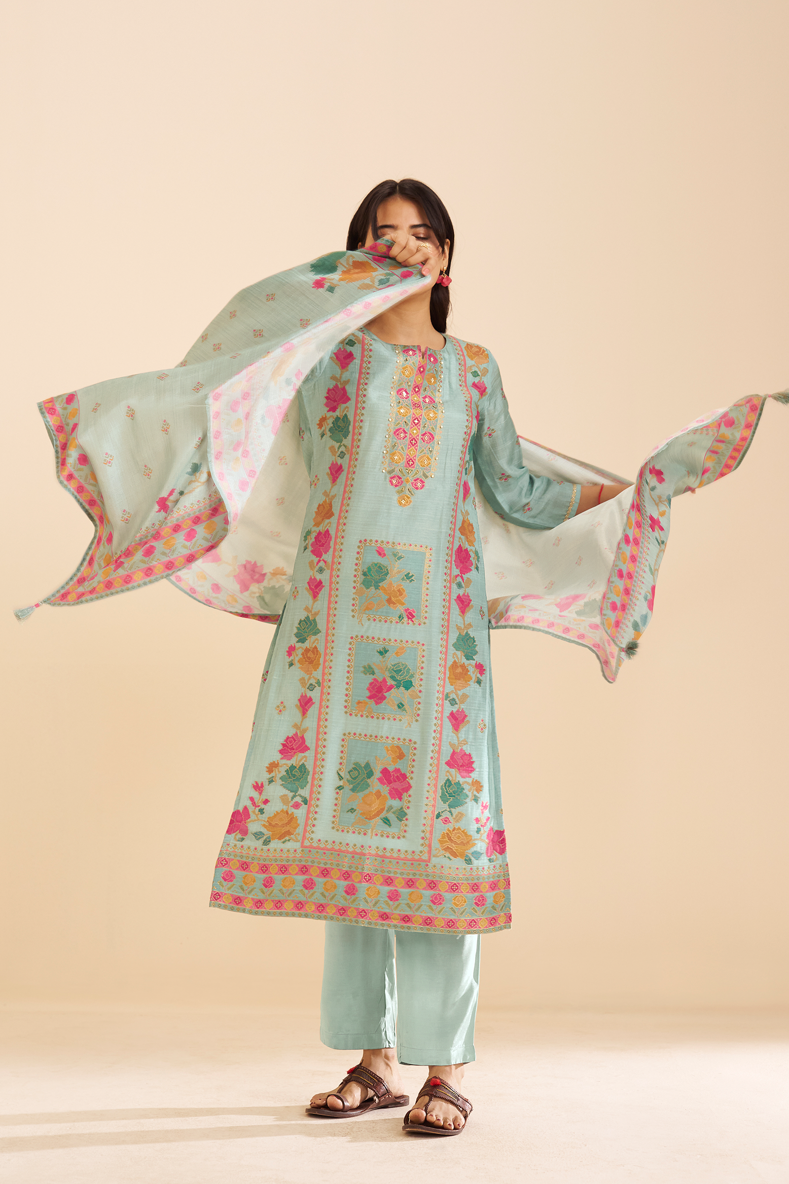 Aqua Teal Printed Kurta Set