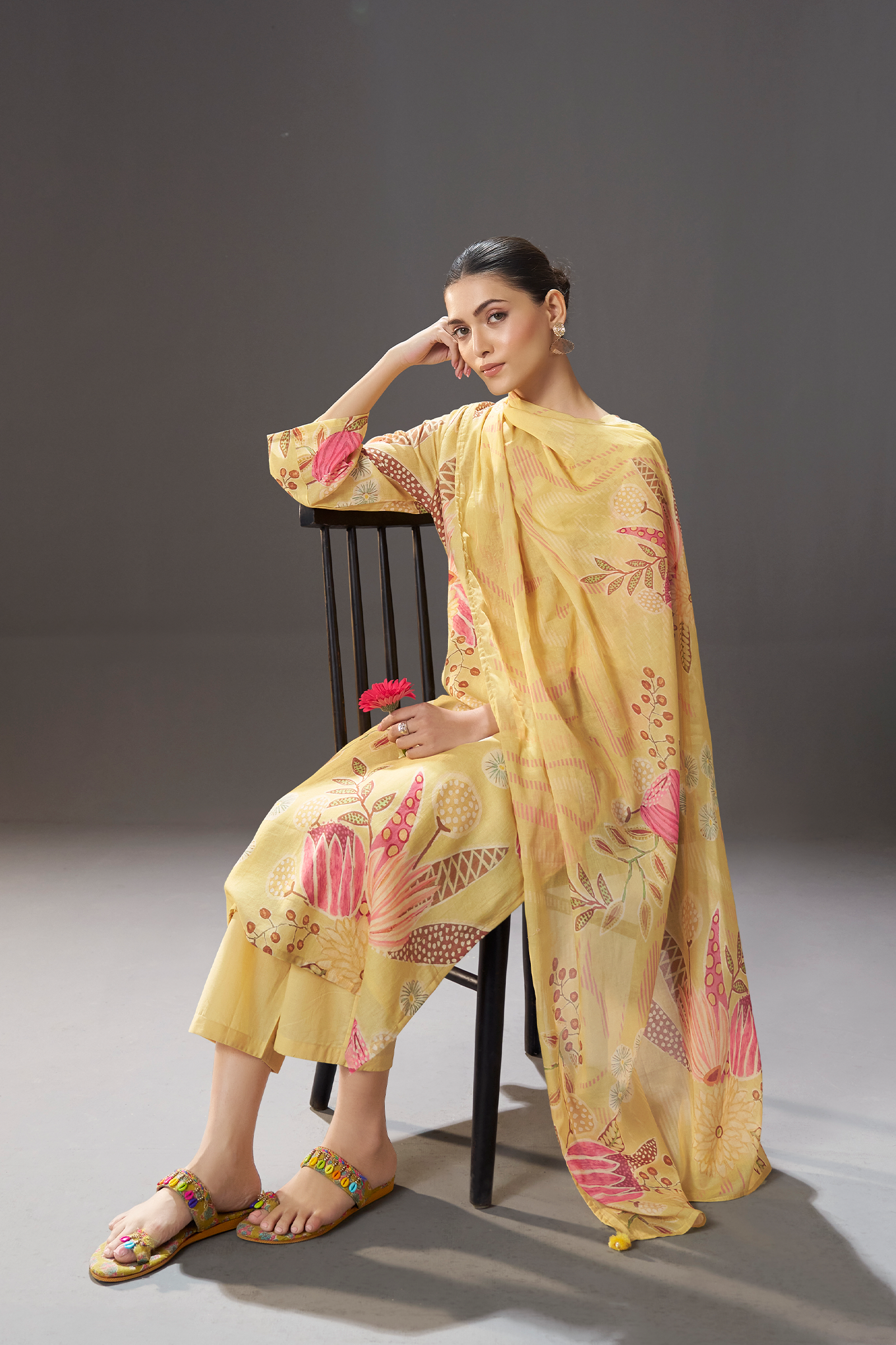 Sunlit Mustard Digital Printed Kurta Set