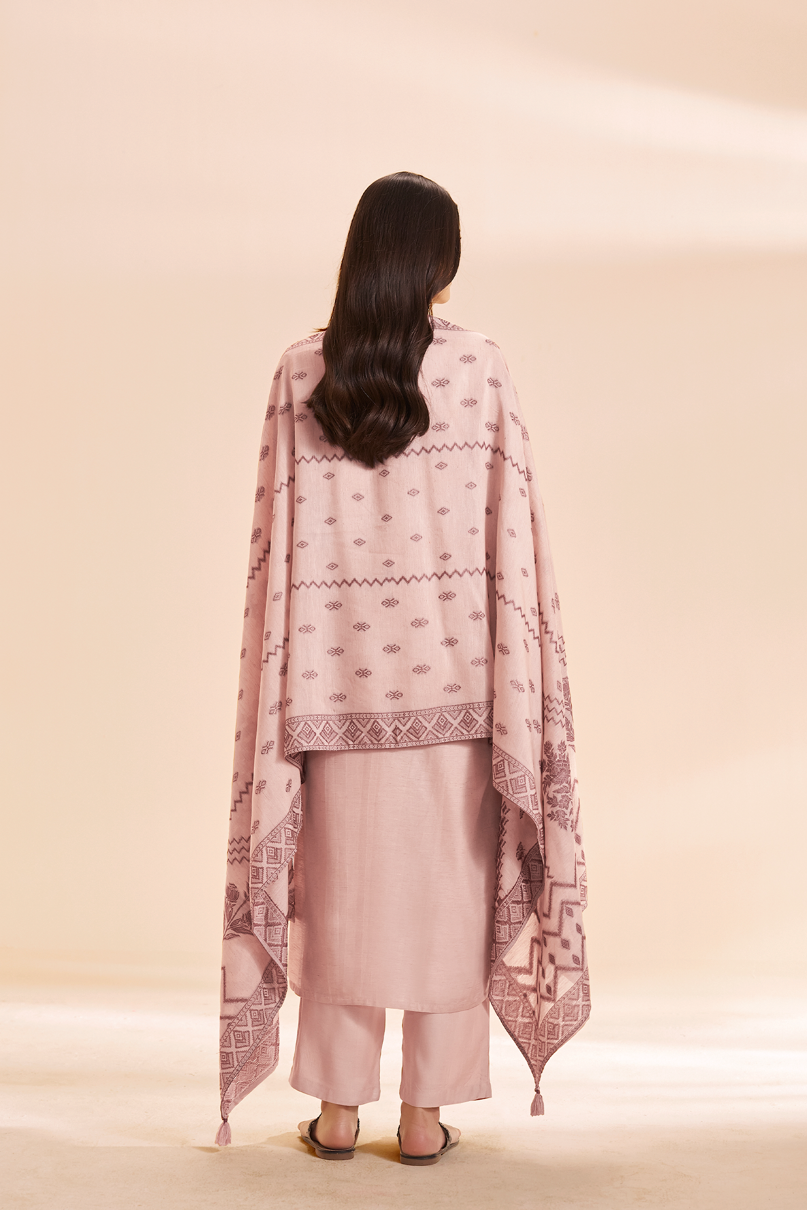 Blush Mocha Linen Jacquard Kurta Set