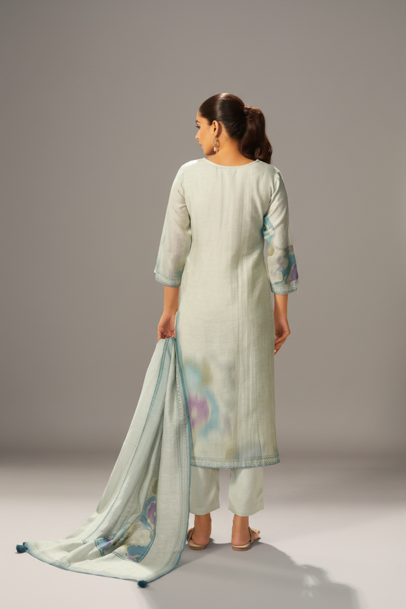 Powder Blue Mist Digital Printed Linen Kurta Set