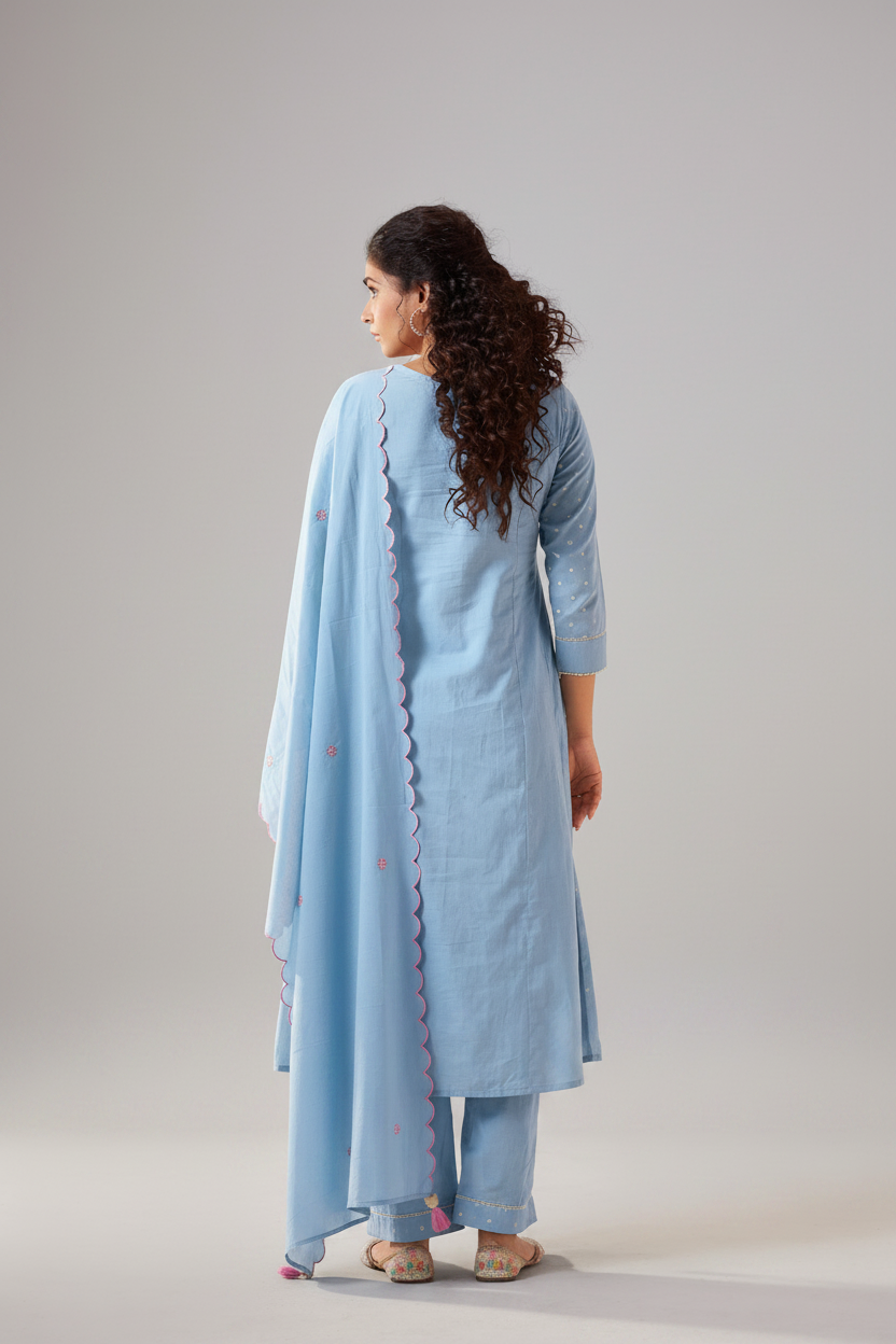 Pastel Sky Table Print Embroidered Kurta Set
