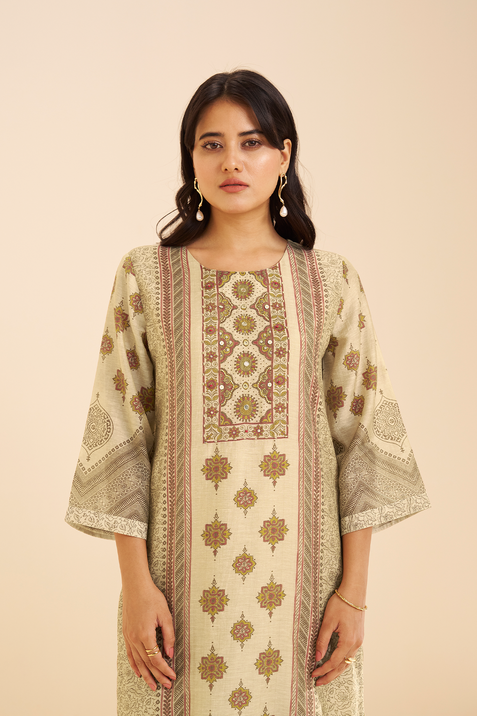 Mughal Parchment Shimmer linen Digital printed Kurta Set