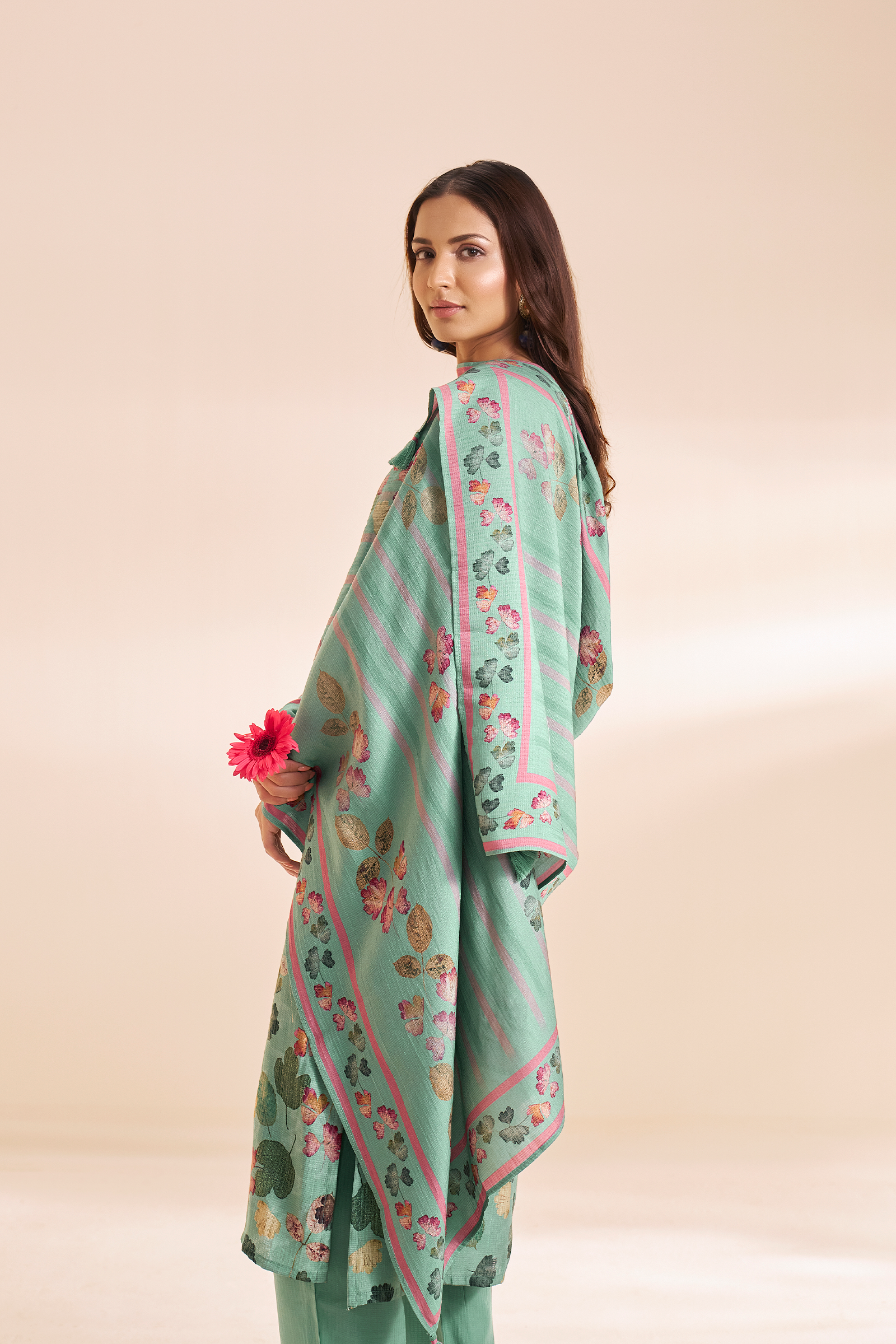 Soft Jade Digital Printed & Embroidered Viscose Kurta Set