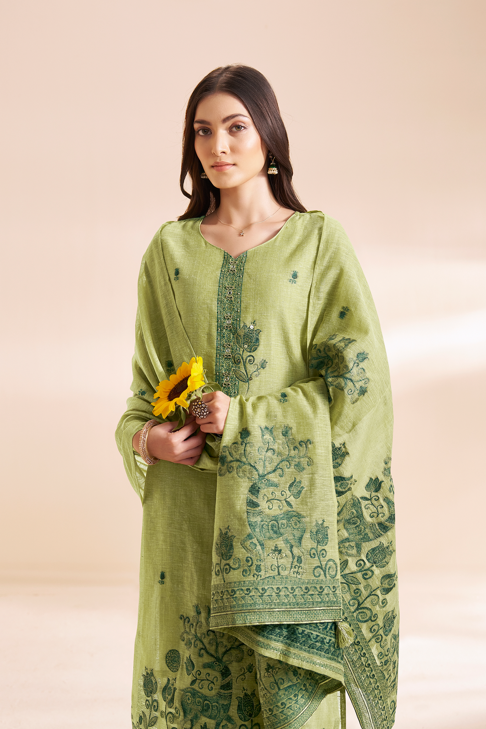 Olive Bloom Embroidered Kurta Set